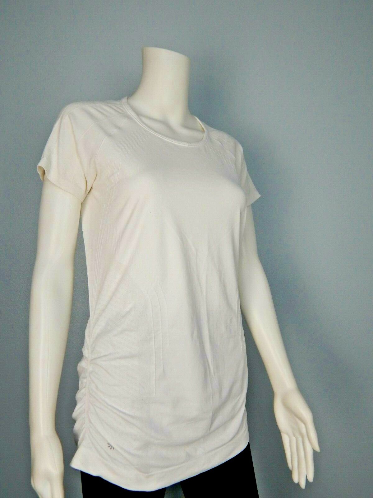 Athleta Womens White Athlete Stretch Short Sleeve Top Sz M Made Portugal
