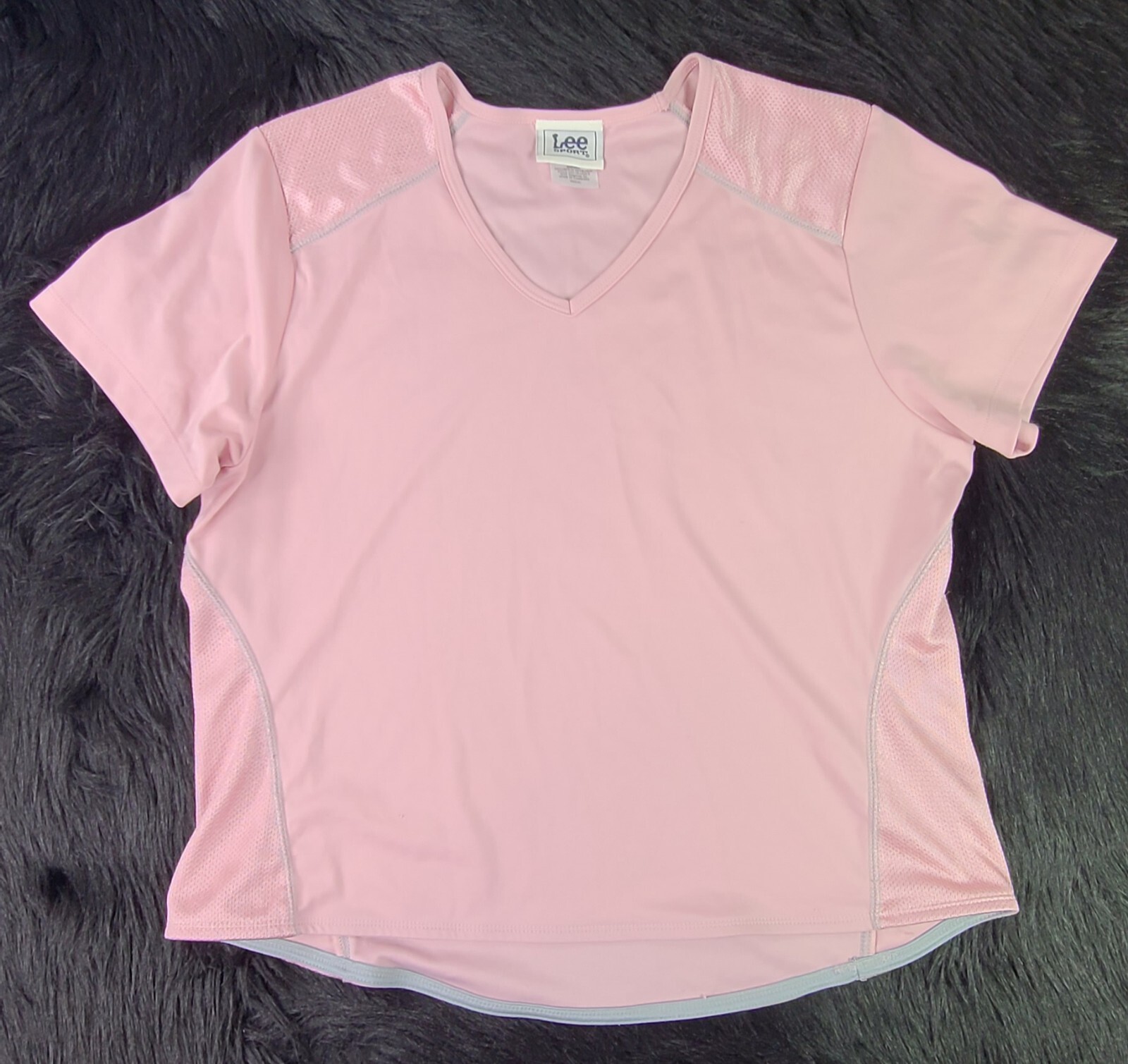 Vintage Lee Sport V-Neck Pink Active Short Sleeve Shirt Stretch Womens (XL)