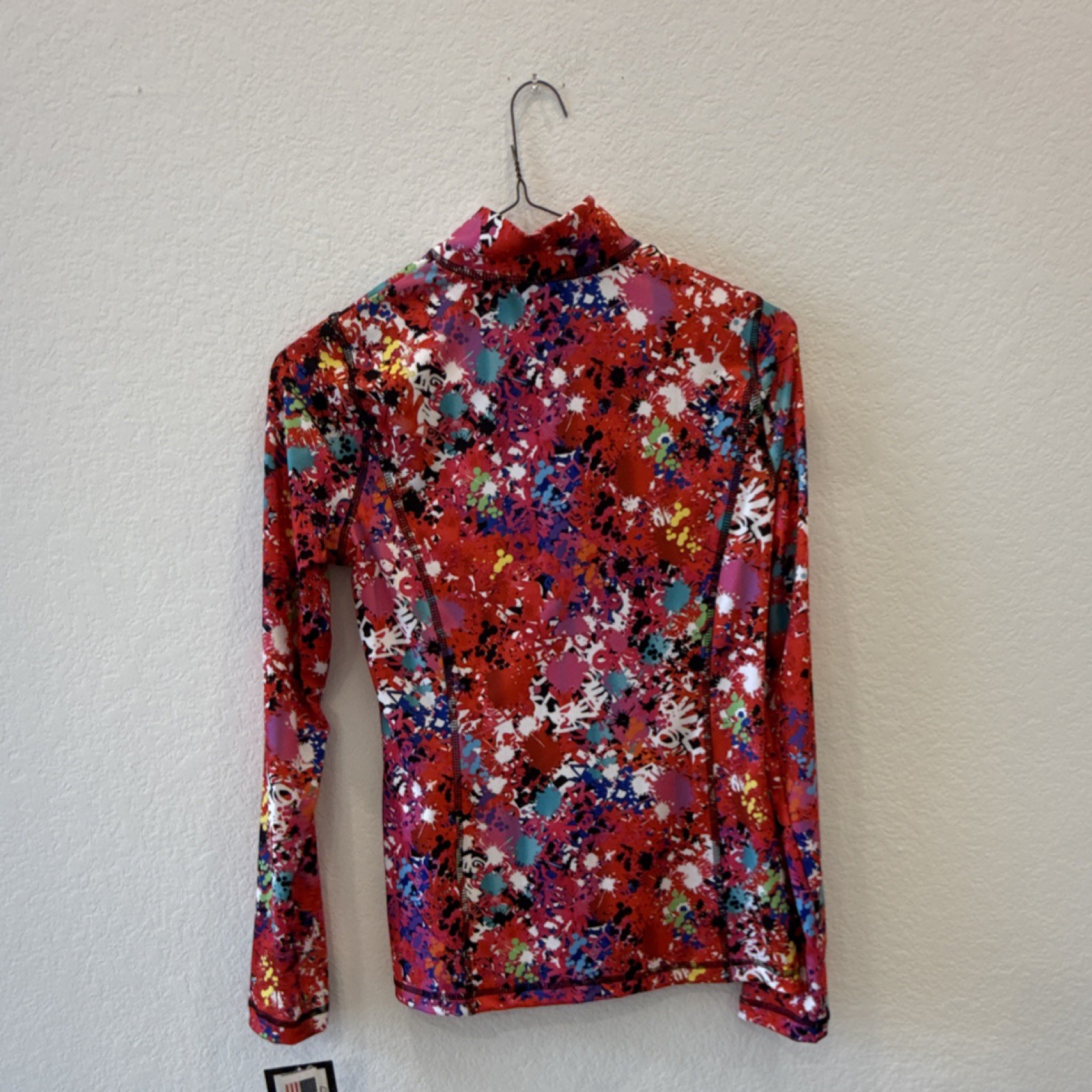 Sno Skins Firecracker Abstract Zip Mock Neck Pullover Top M Long Sleeve