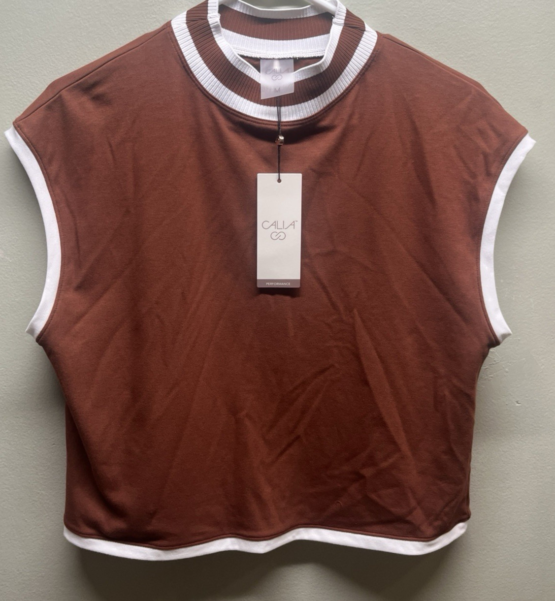 Calia shirt womens size medium rib mock tank top red brown New! Retails for 54