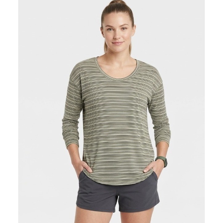 Athleta Striped Ultra Soft Stretch Pull-over Long Sleeve Top Medium Active