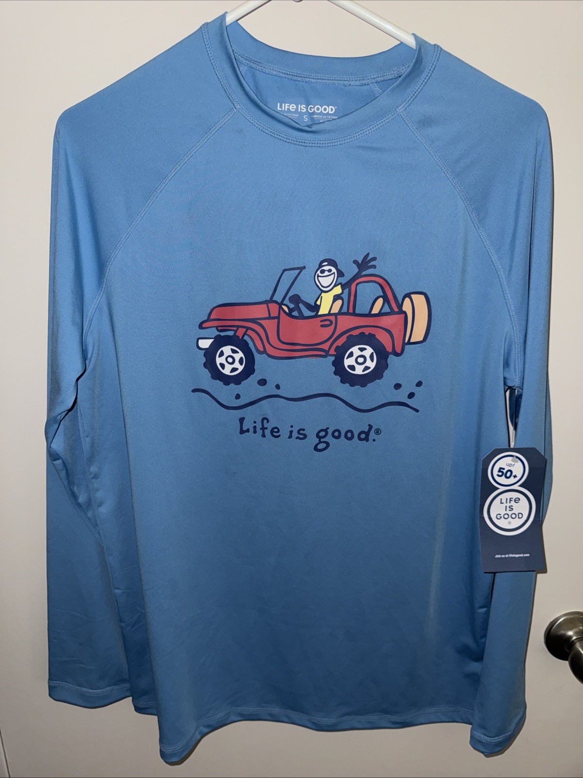 Life is Good Blue Long Sleeve Active Top Size SMALL Rash Guard Outdoor Jeep New