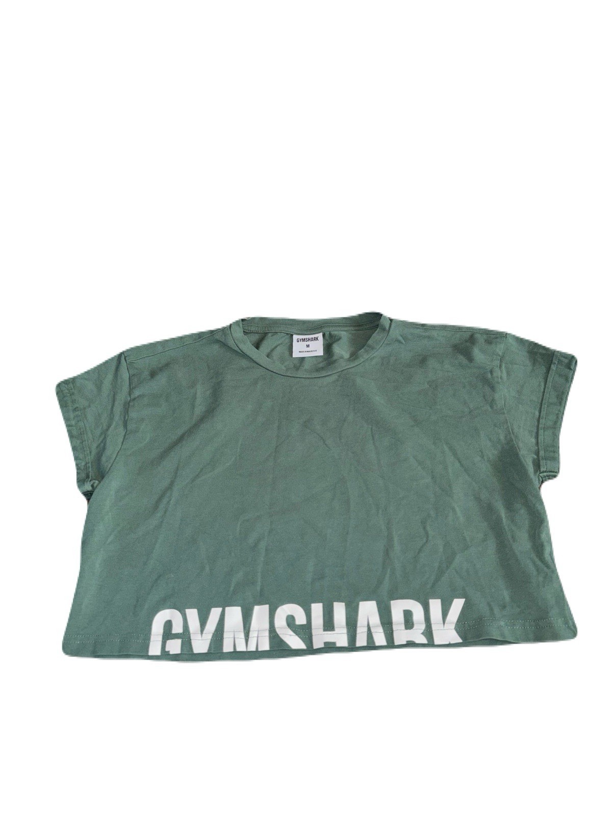 Gymshark Fraction Crop Top Graphic Logo Sage Green and White Size M