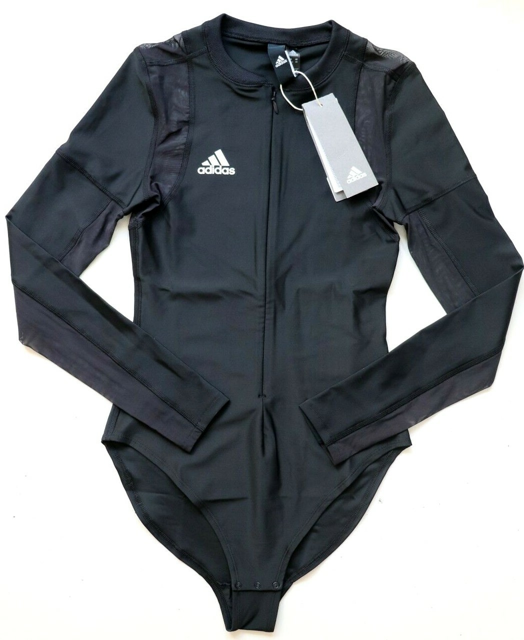 ADIDAS ATHLETICS VRCT MESH ZIP LONG SLEEVE BODYSUIT LEOTARD DX8416 WOMEN XS