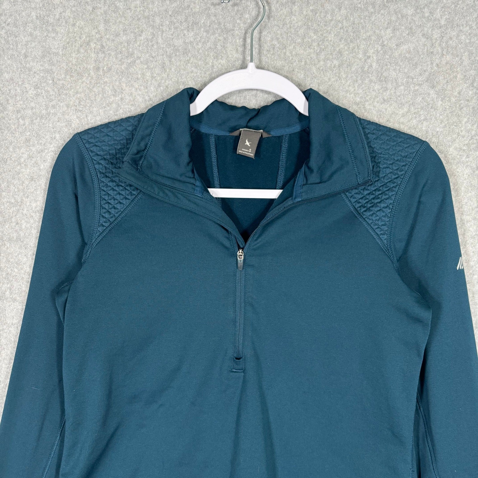 Eddie Bauer Top Small Teal 1/4 Zip Base Layer Fleece Lined Thin Thumb Holes