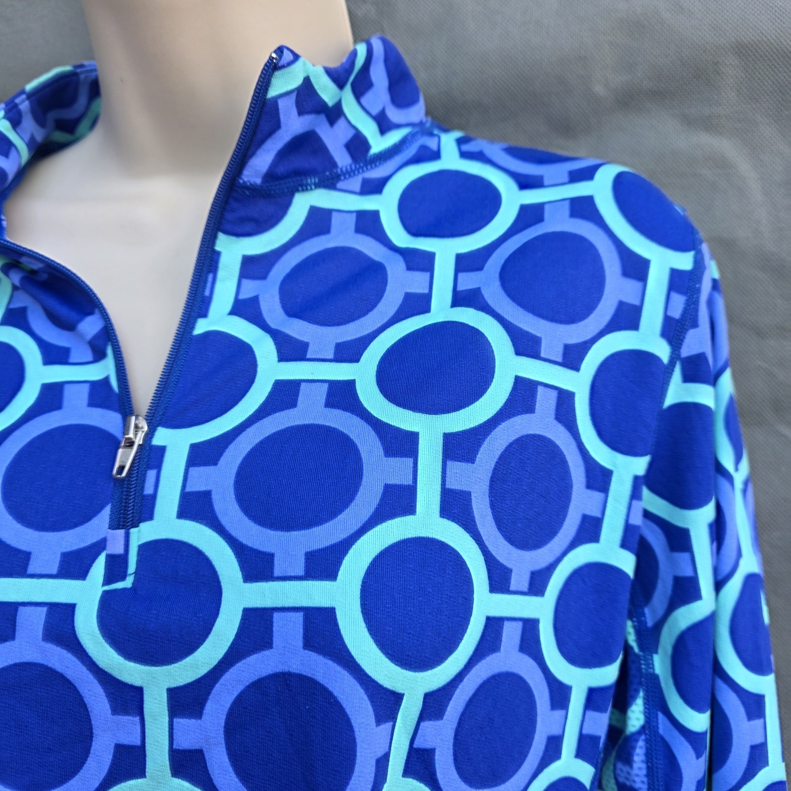 Sol Chill All For Color Size S Pullover Shirt Quarter Zip Mesh Blue Green Golf