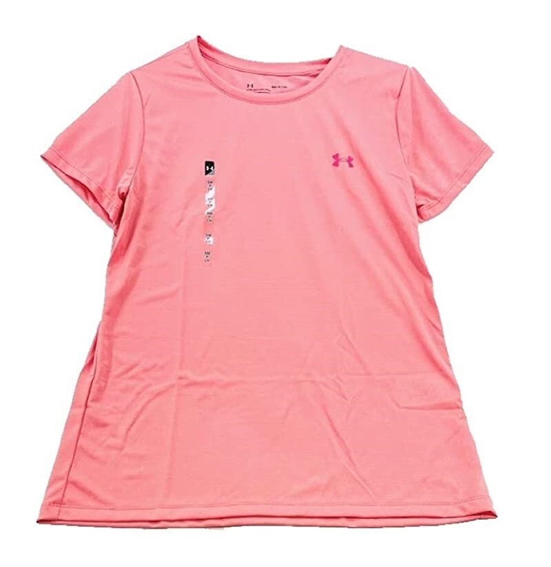 NWT Under Armour Womens Bubble Tech SSC Loose Coral Pink T-Shirt Size L UA72