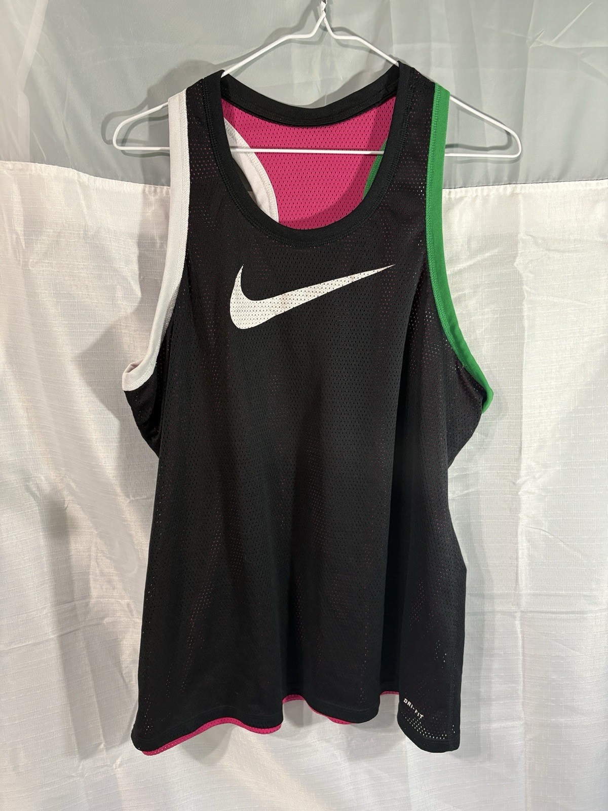 Nike Reversible Mesh Tank Tops Size XL Pink & Black w/ White & Green Trim