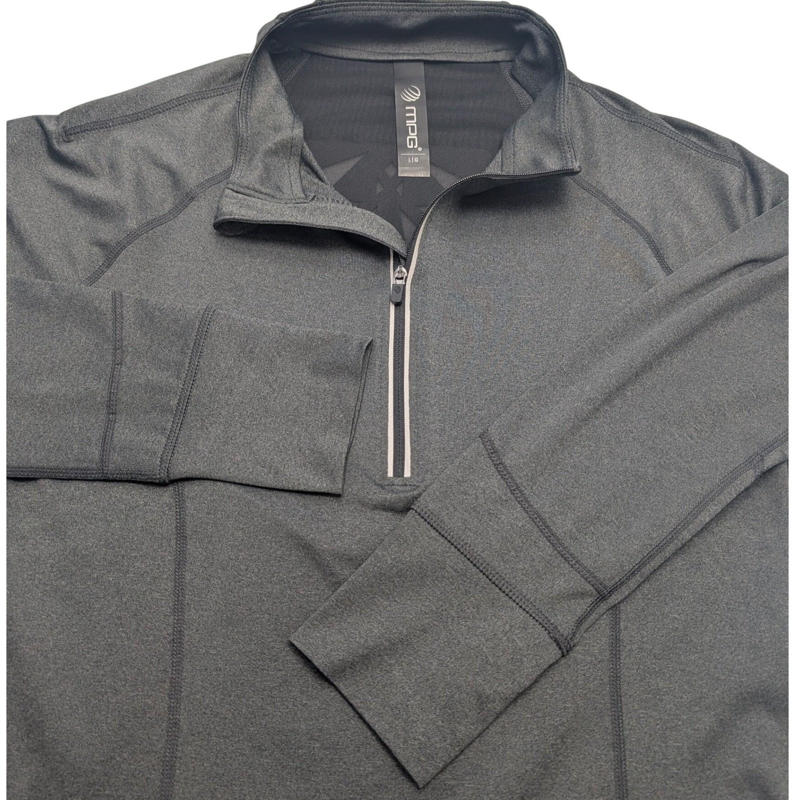 MPG Quarter Zip Pullover Womens Large Gray Thumbholes Mesh Back Pocket