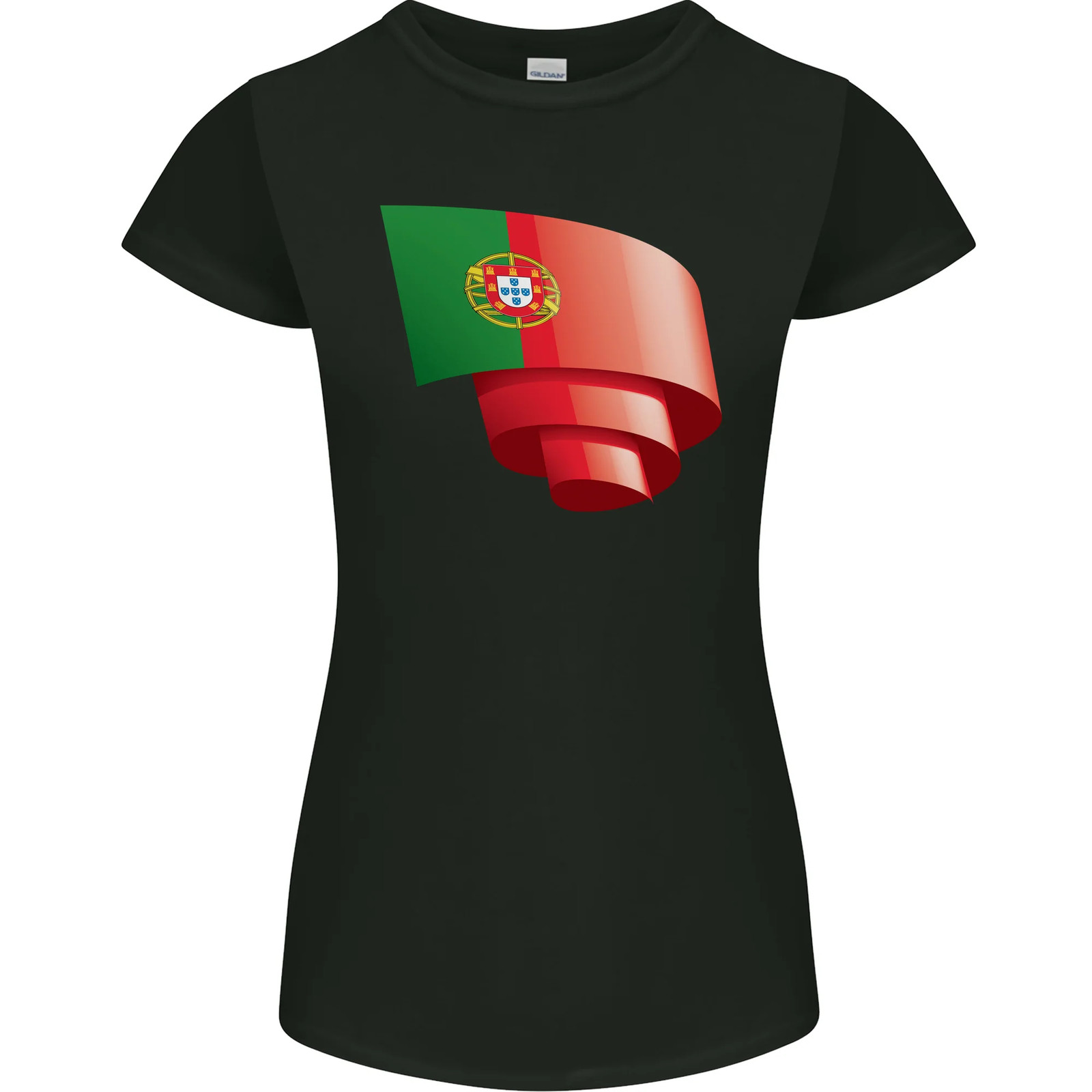 Curled Portugal Flag Portugese Day Football Womens Petite Cut T-Shirt