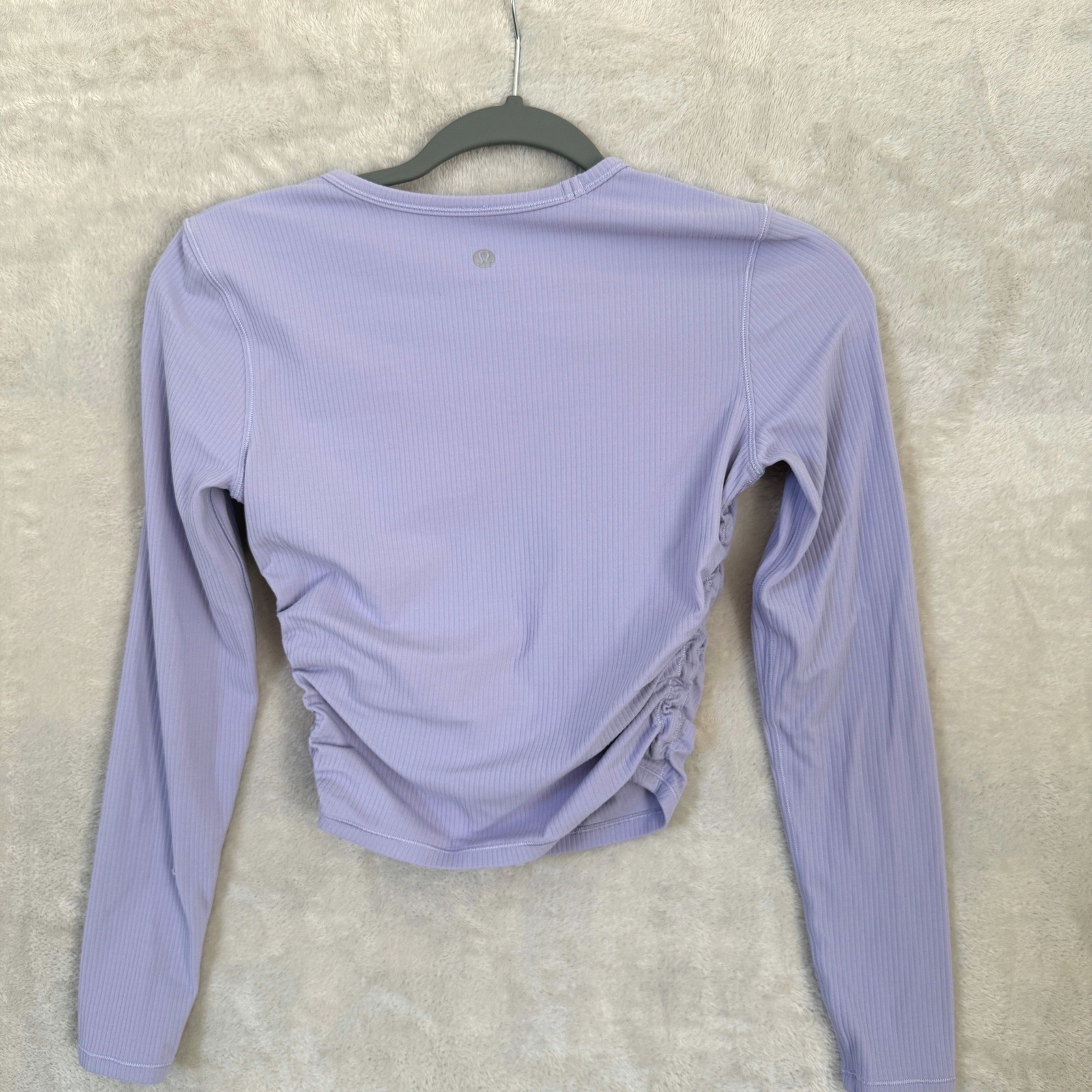 Lululemon All It Takes Ribbed Long Sleeve Shirt Lilac Purple Ruched Side Yoga