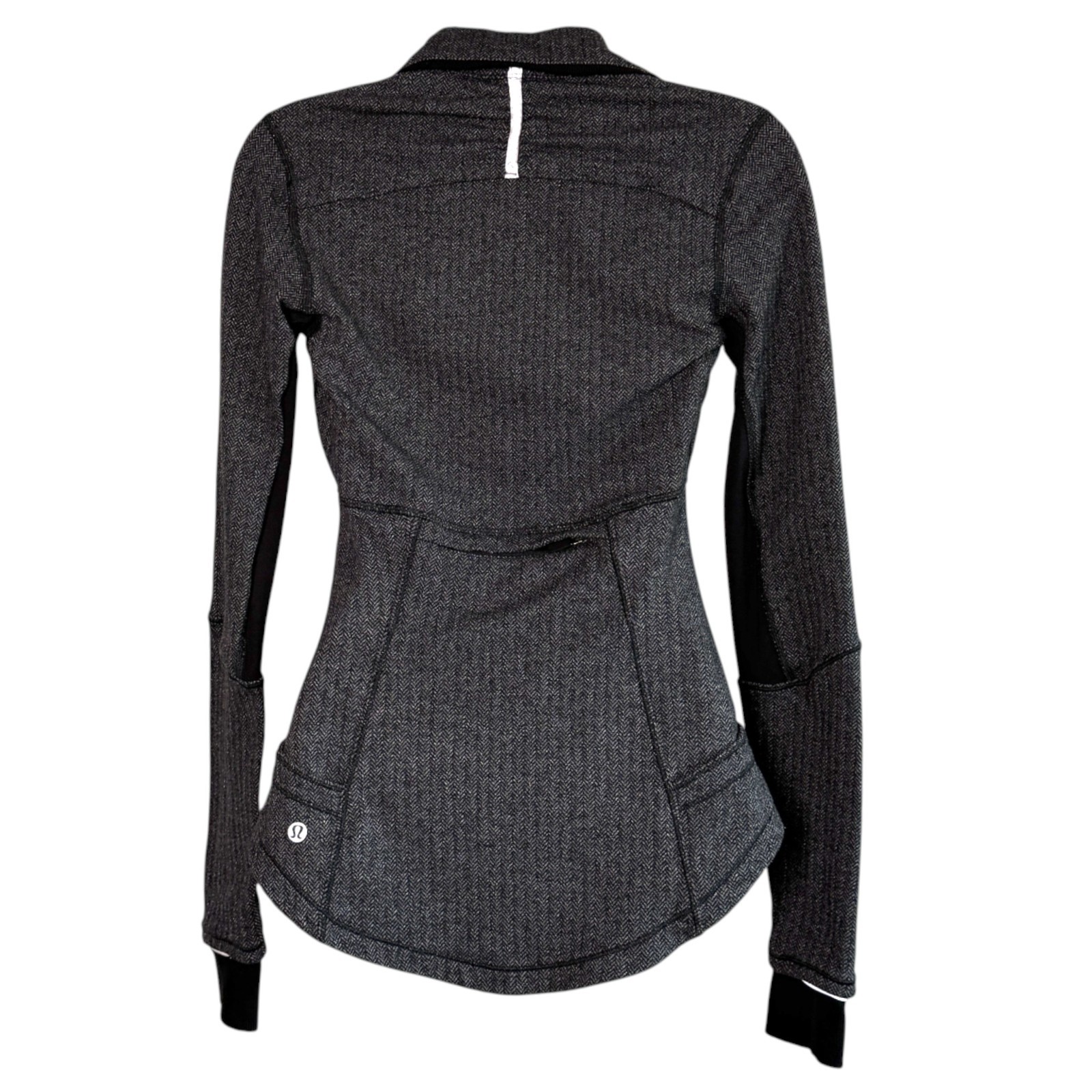 Lululemon Base Runner 1/2 Zip Pullover 4 Gray Herringbone Thumbholes Athletic