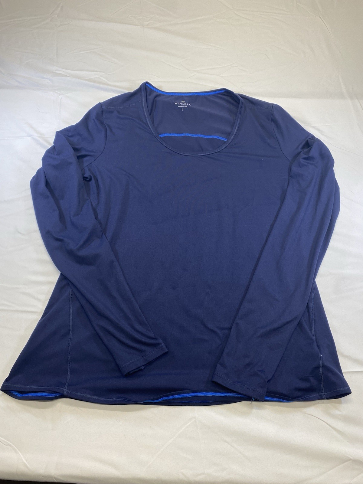 Athleta Long Sleeve Athletic Top Ruched Side Deep Blue Size Large! RN 54023