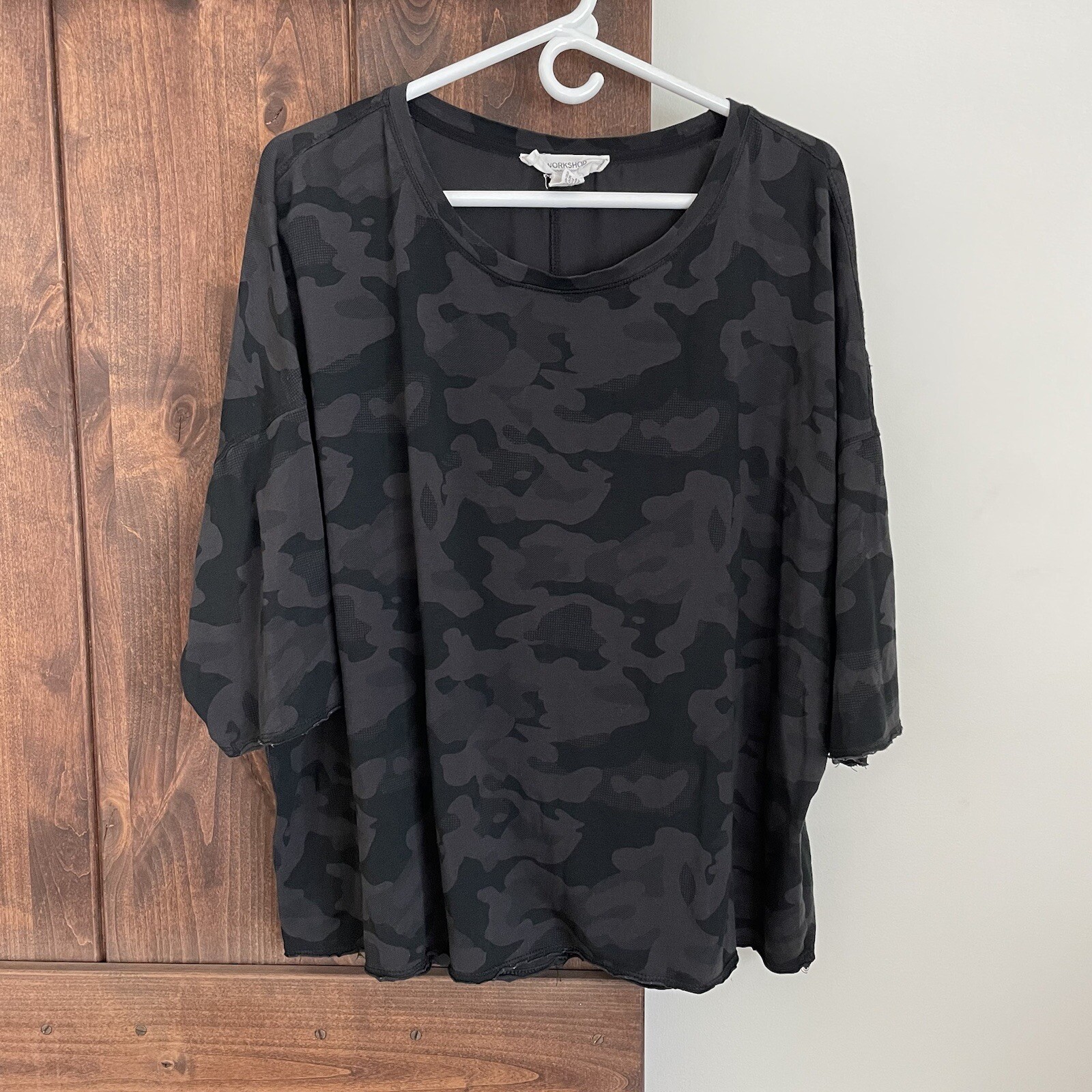 Workshop Womens Athletic Top 2X Camo Stretch Workout Gym Black