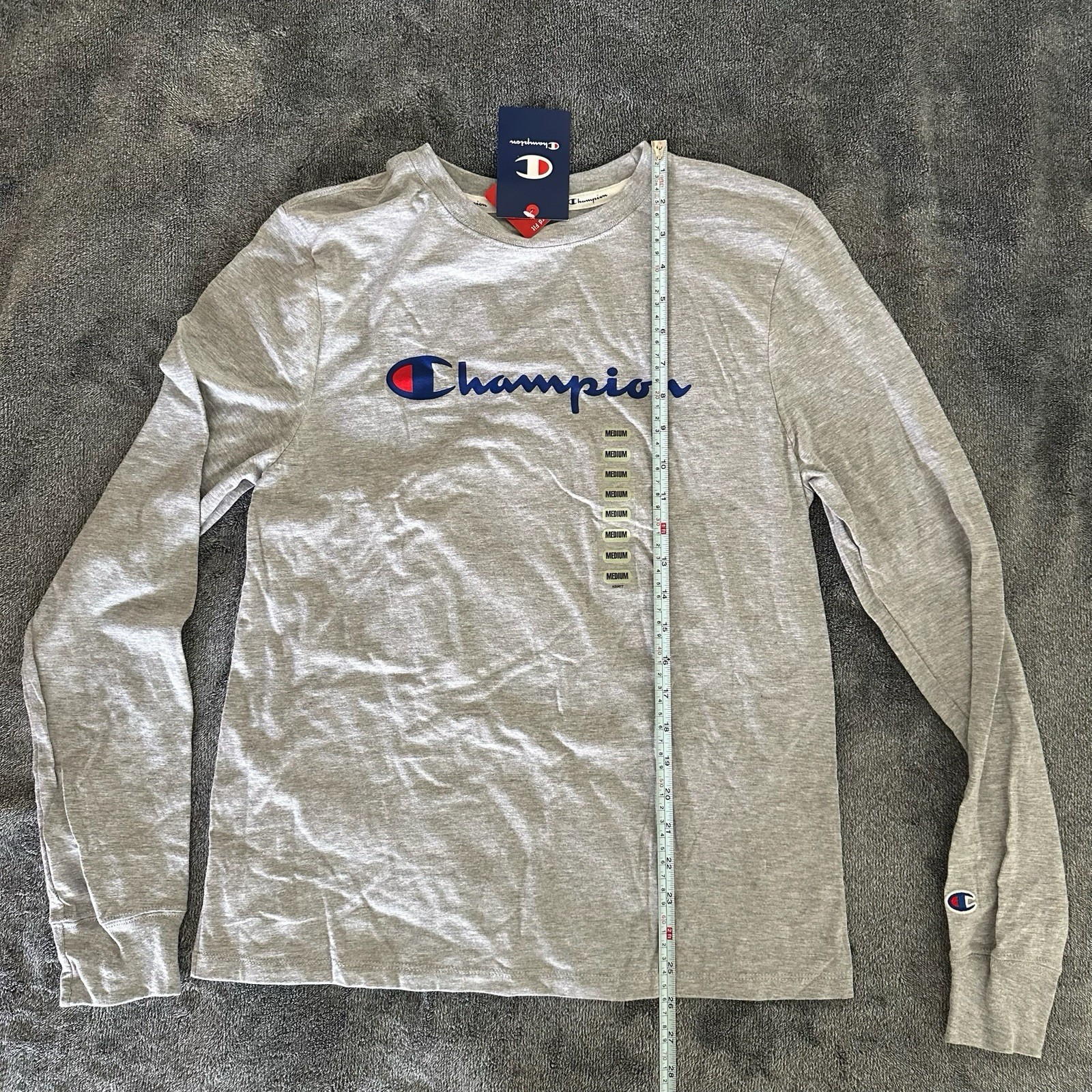 Champion Womens Gray Classic Jersey Script Logo T-Shirt Brand New