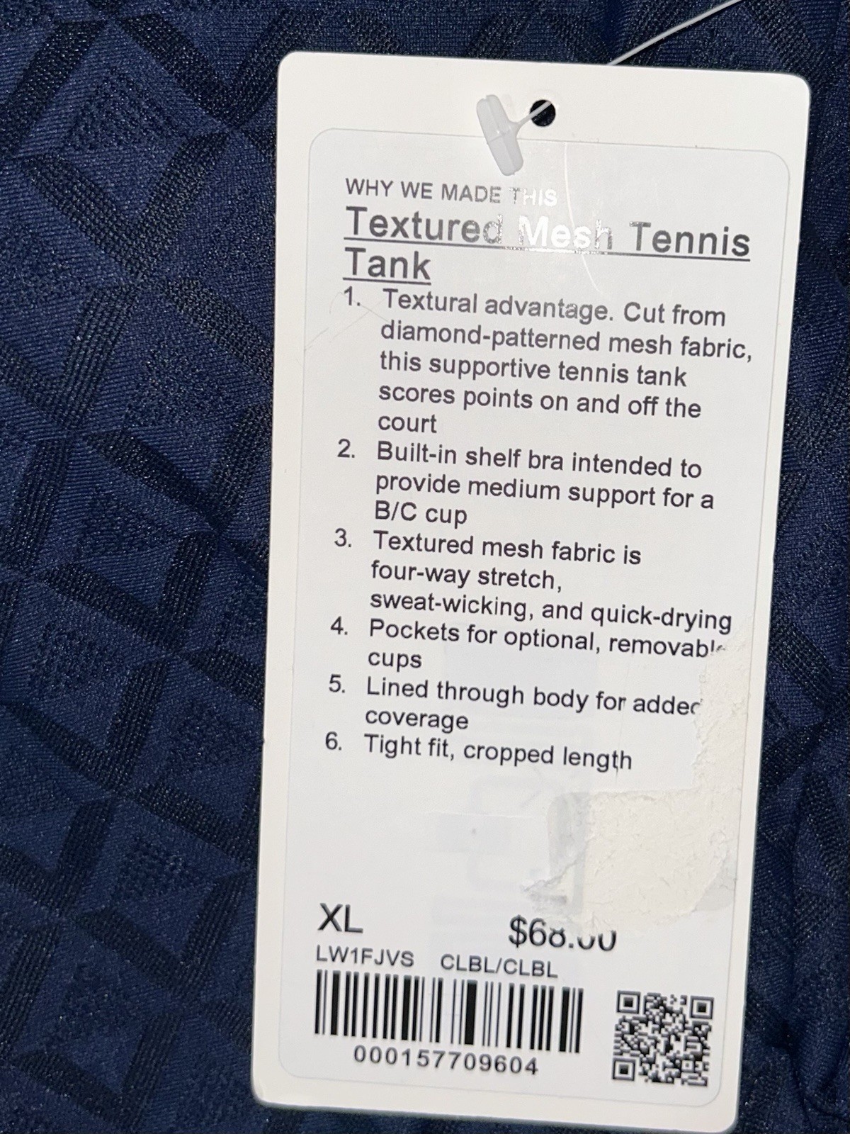 NWT🏓LULULEMON🏓X-LARGE🏓TEXTURED MESH TENNIS TANK🏓CROPPED🏓CLUB BLUE🏓