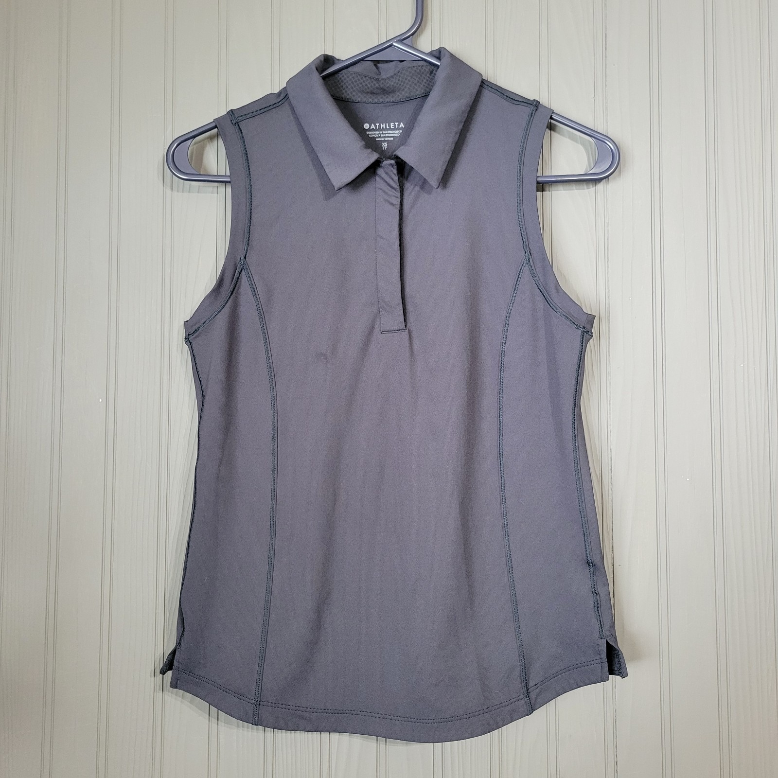 Athleta Sleeveless Golf Polo Tank Top Shirt Button Up Collard Black Women’s XS