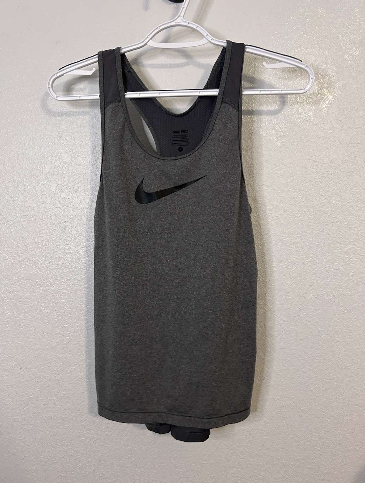 Nike Pro Dri-FIT Women’s S Gray/Black Racerback Tank Breathable Stretch Mesh