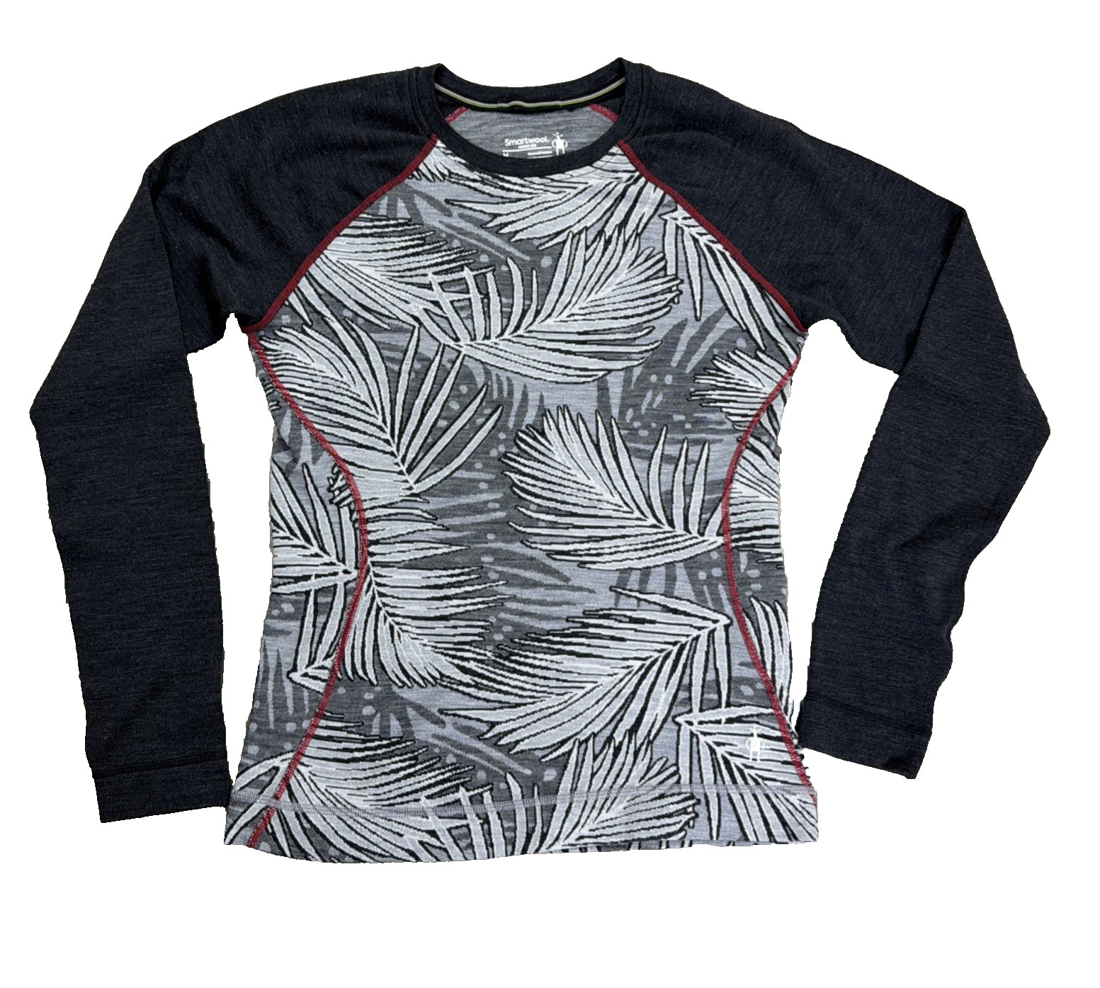 Smartwool Merino 250 Women’s M Base Layer Black White Leaf Print Pullover