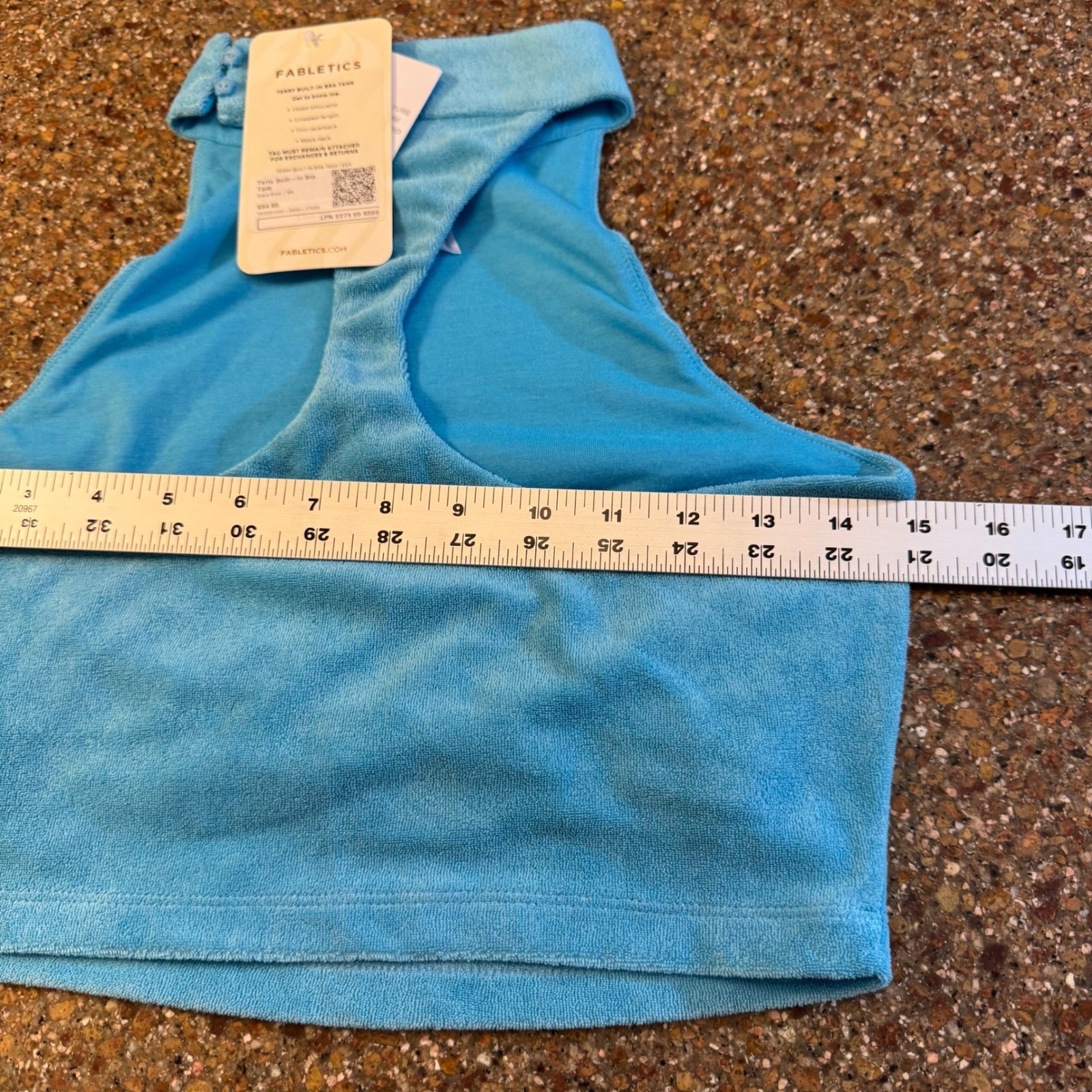 Fabletics Women Tank Top XS Aqua Blue Terry Built-In Bra Mock Neck Racerback Y2K