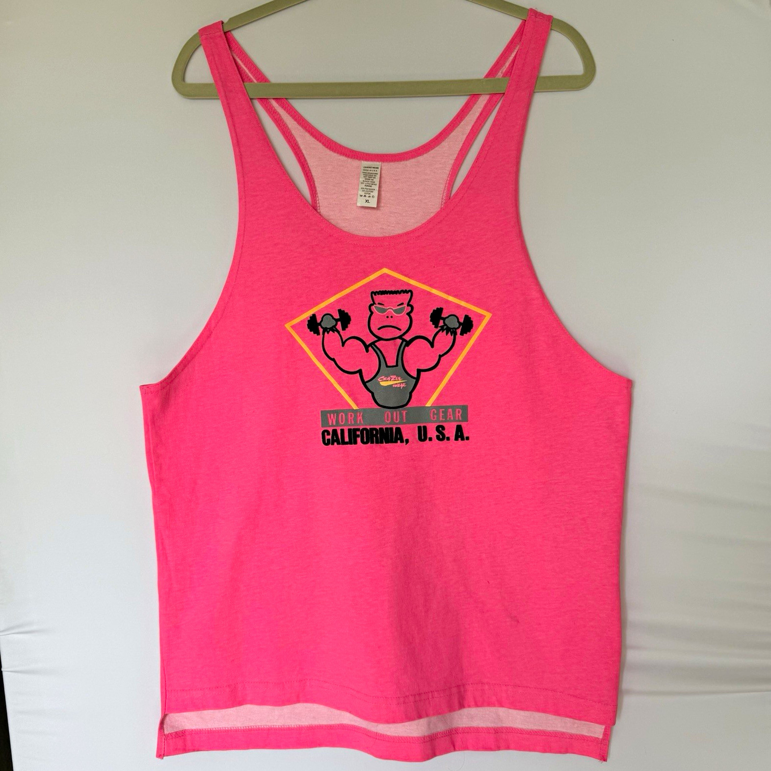 Crazee Wear Hot Pink Stringer Graphic Print Muscle Workout Vintage Tank Top XL