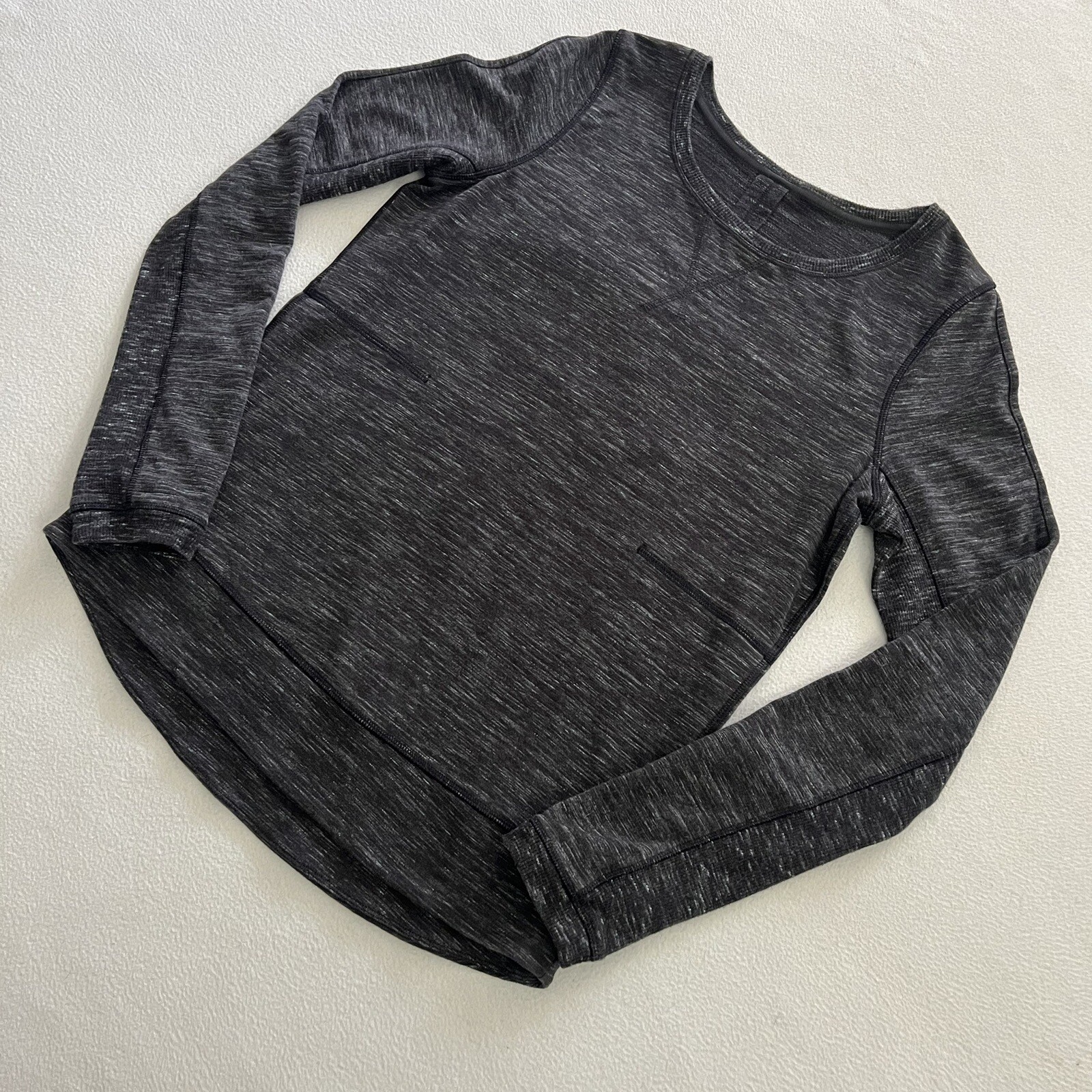Lululemon Heathered Marled Black Exhalation Pullover II Sweatshirt Pocket Top 6