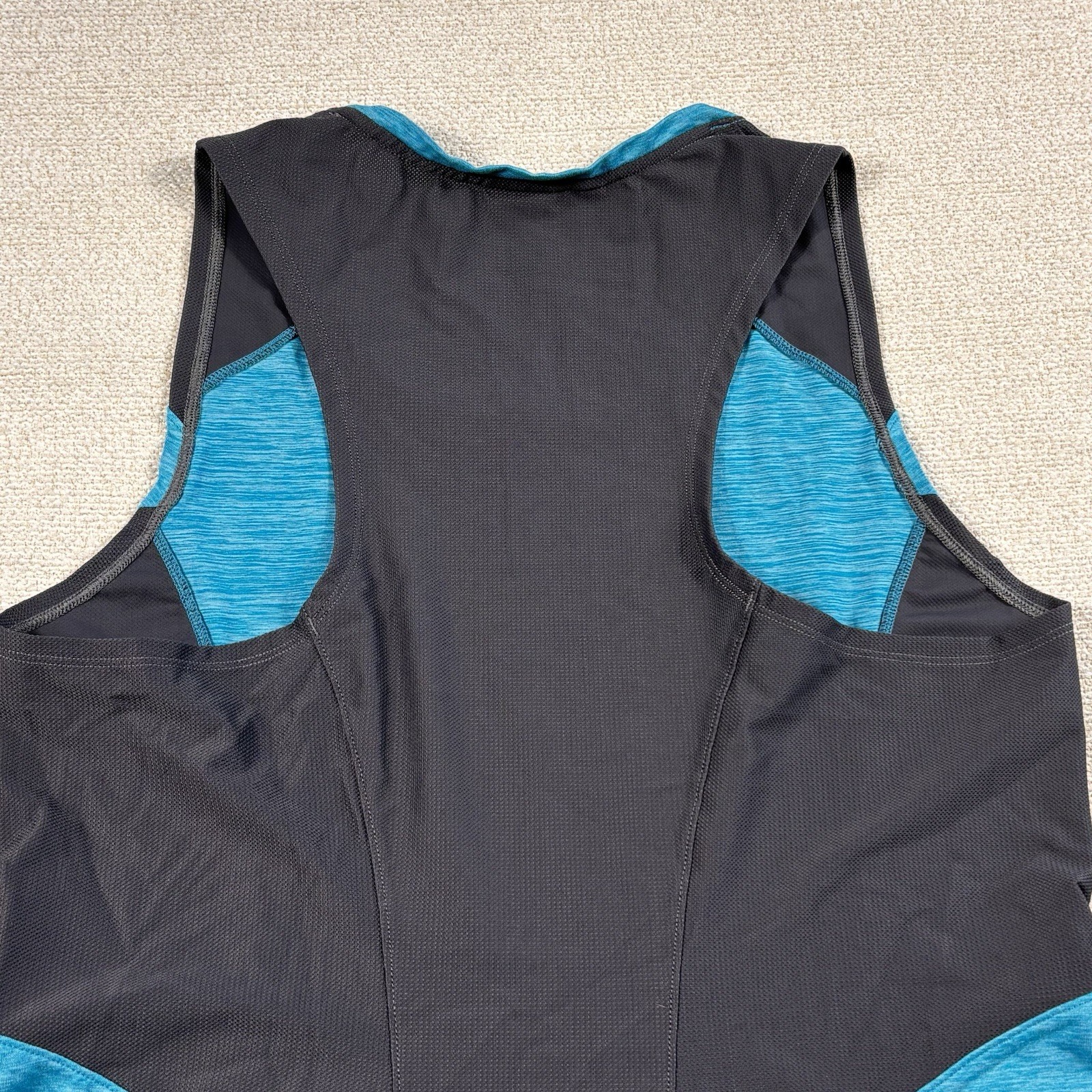 Second Skin Athletic Performance Train Tank Top Women Large Teal Gray Stretch