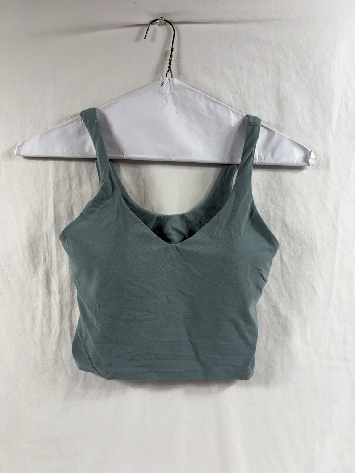Lululemon Align Crop Tank Top Sz 6 Green Built In Shelf Bra Nulu Camisole V-Neck