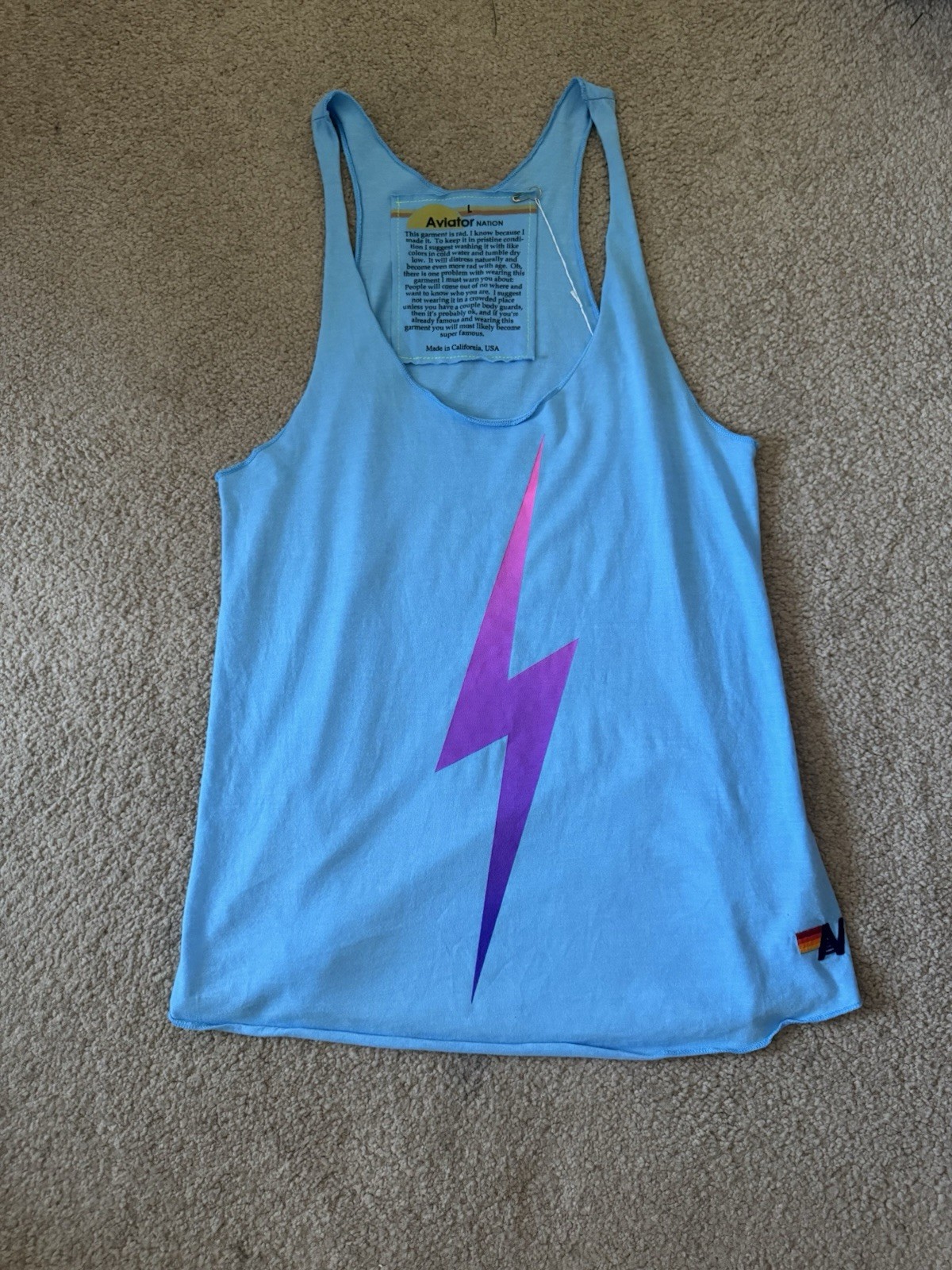 NWT Aviator Nation Lightning Bolt Tank Top * Sky Blue * Pink Purple Ombre* Large