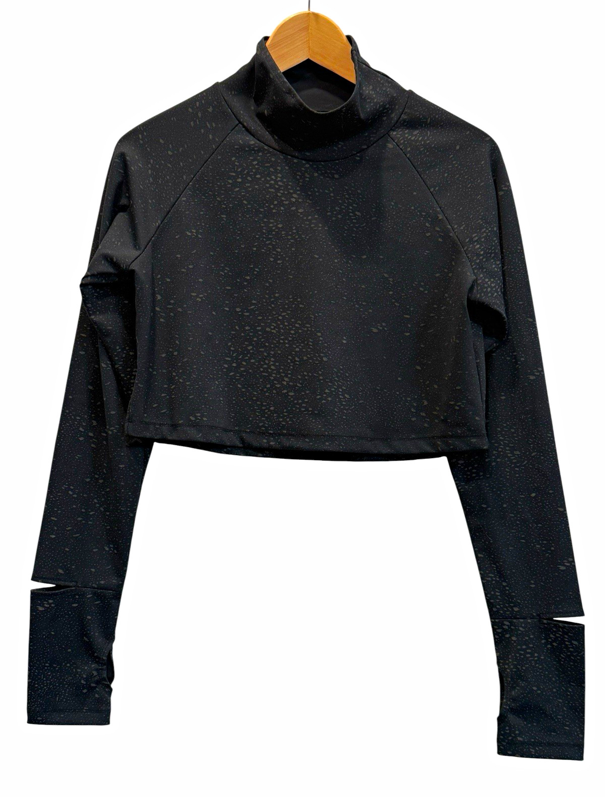 Oiselle Cropped Mock Neck Long Sleeve Speckled Running Top M Black/Gray