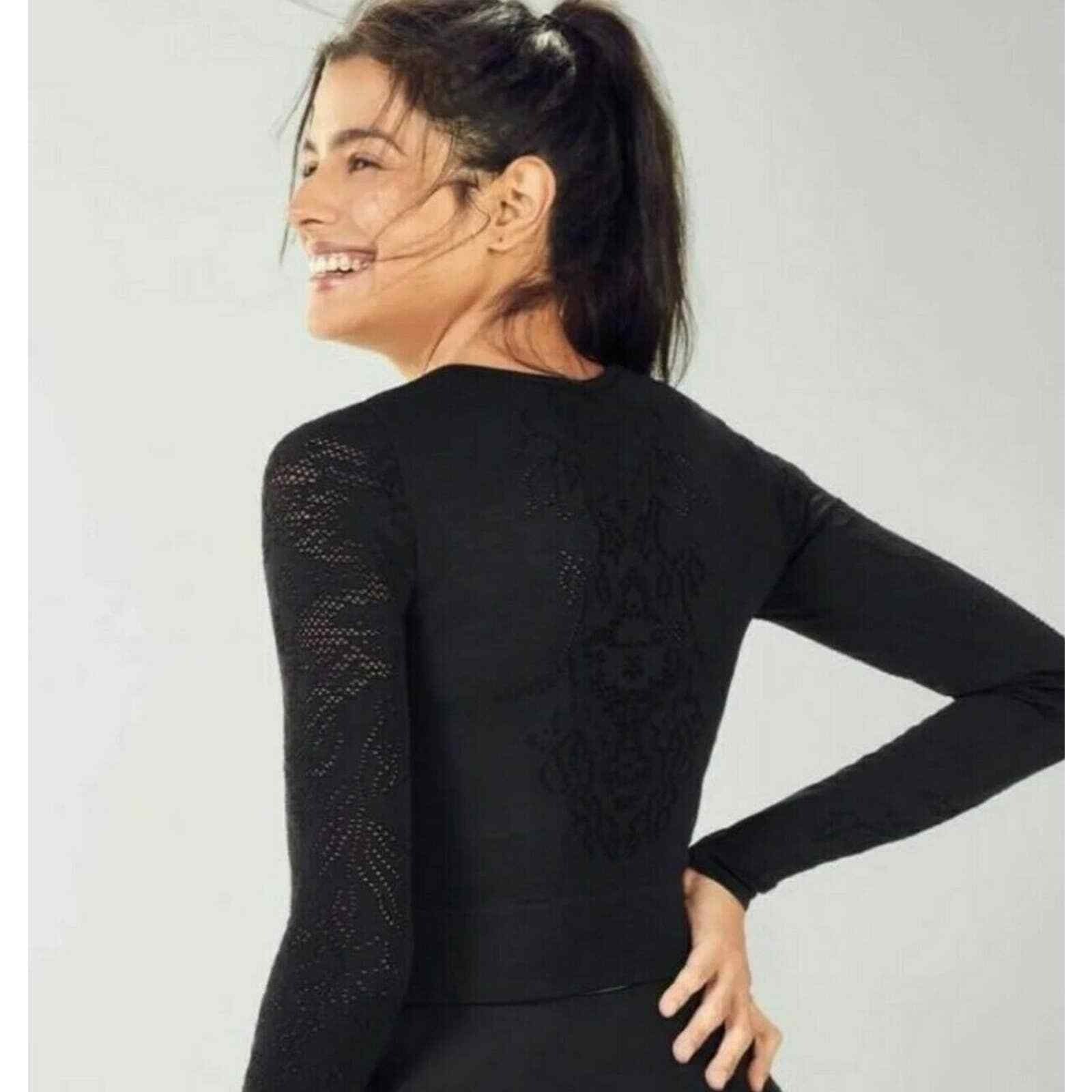 Fabletics Flora Seamless Top Womens Medium Black New Flora Jacquard Long Sleeve