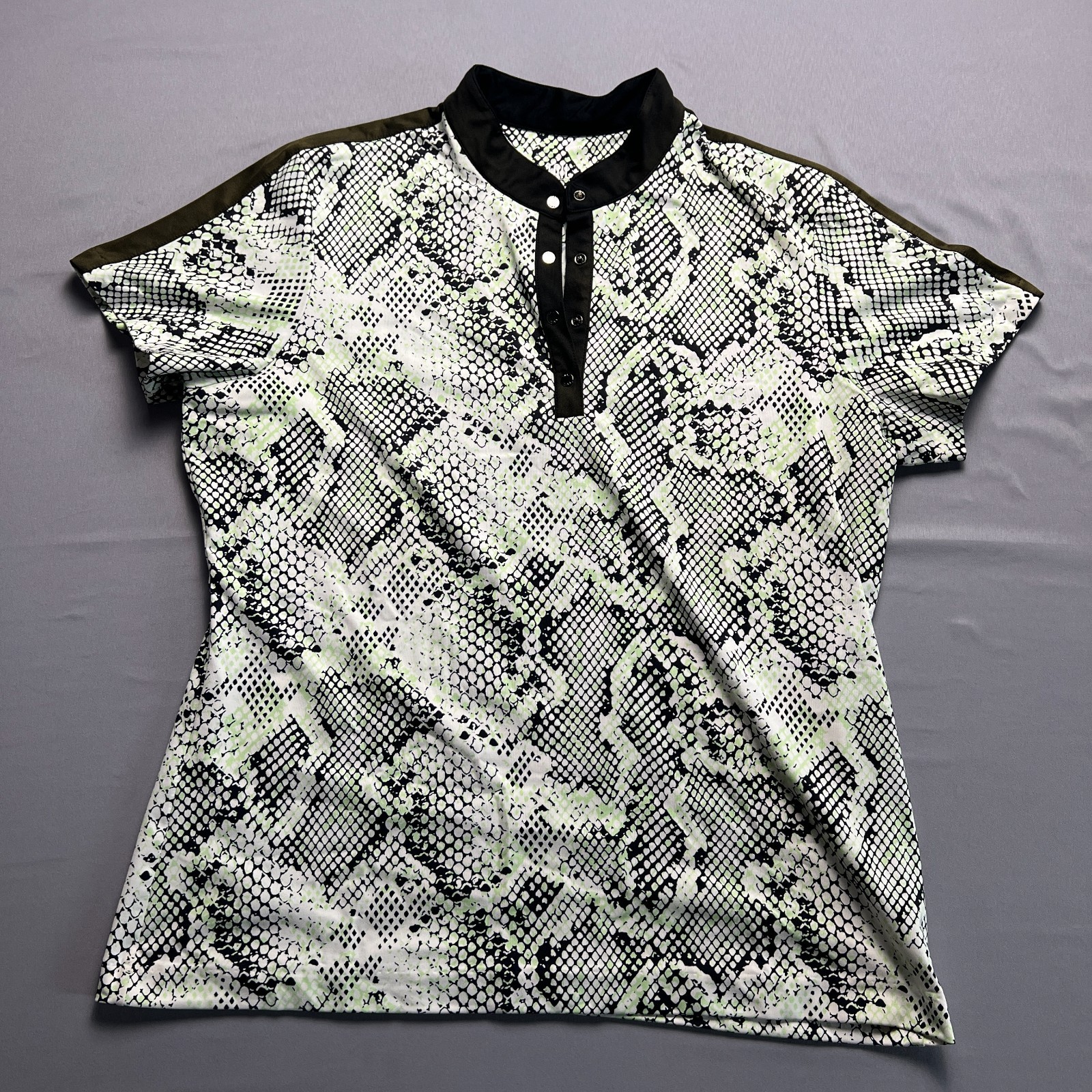 Tail Athletic Top Womens Large Multicolor Stretch Artsy Snake Print Snap Front