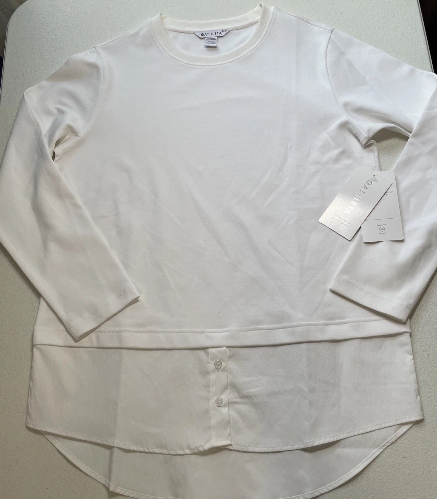 NWT Athleta Size M Gallery Top 2.0 Solid White Layered Tunic Shirt Crew Neck NEW