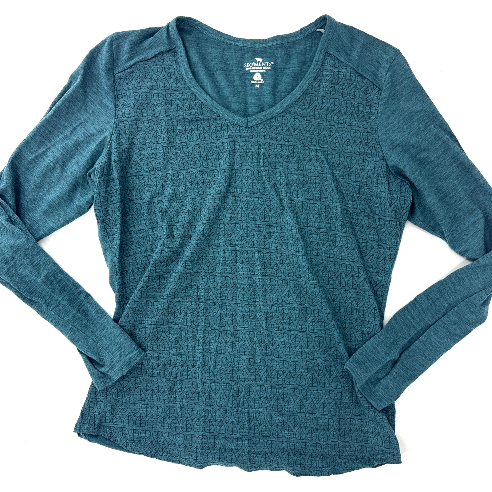 Segments Merino Wool Base Layer Top Women Medium Green Leaf Print Lightweight