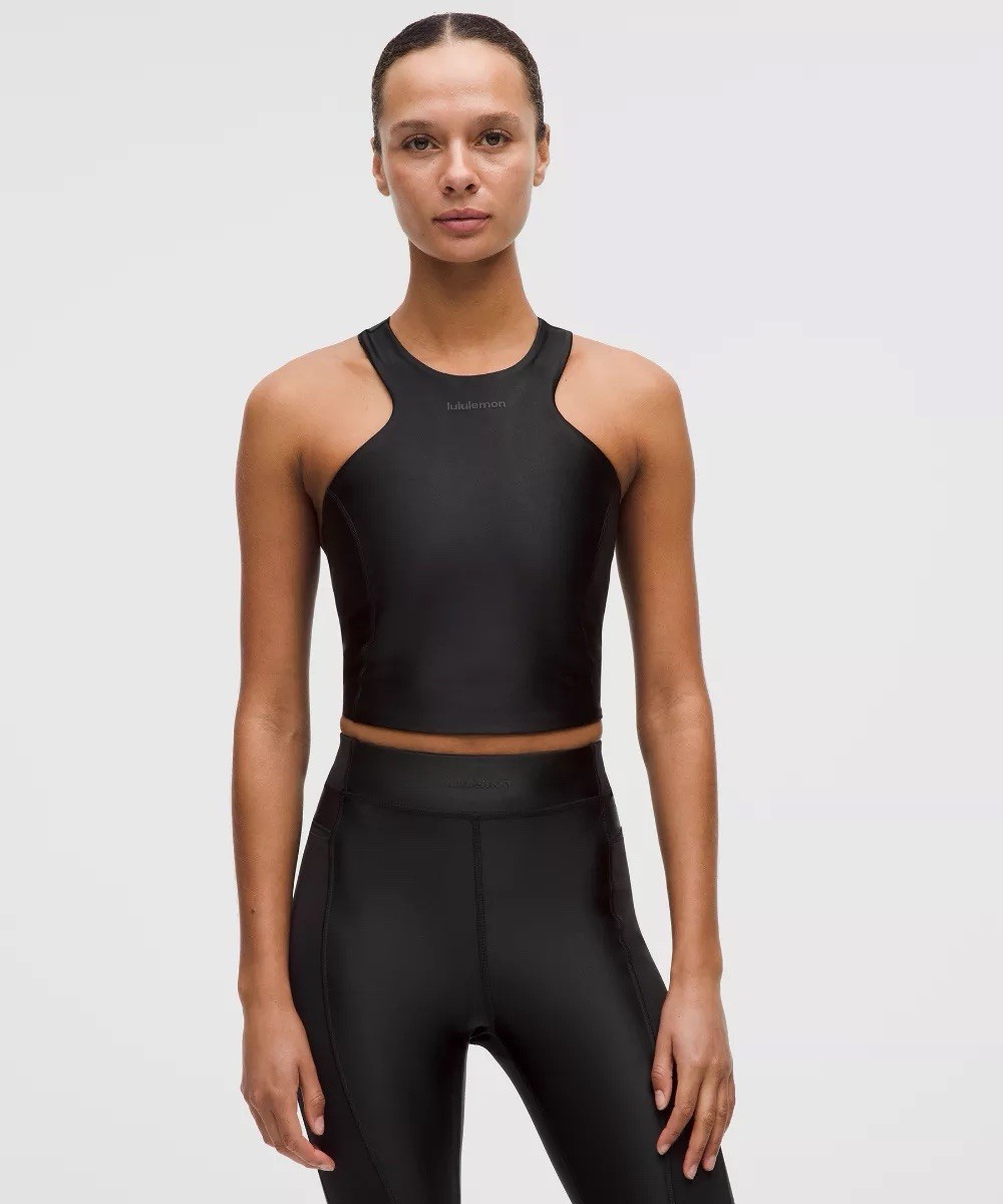NWT Lululemon Satin Shine Tank Top B/C Cup Wordmark Black Size 8 LW1FQSS Rare