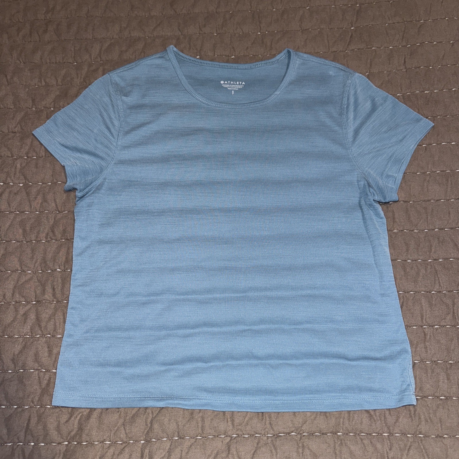 Athleta Performance Shirt Womens S Blue Heather Short Sleeve Activewear Yoga Rib