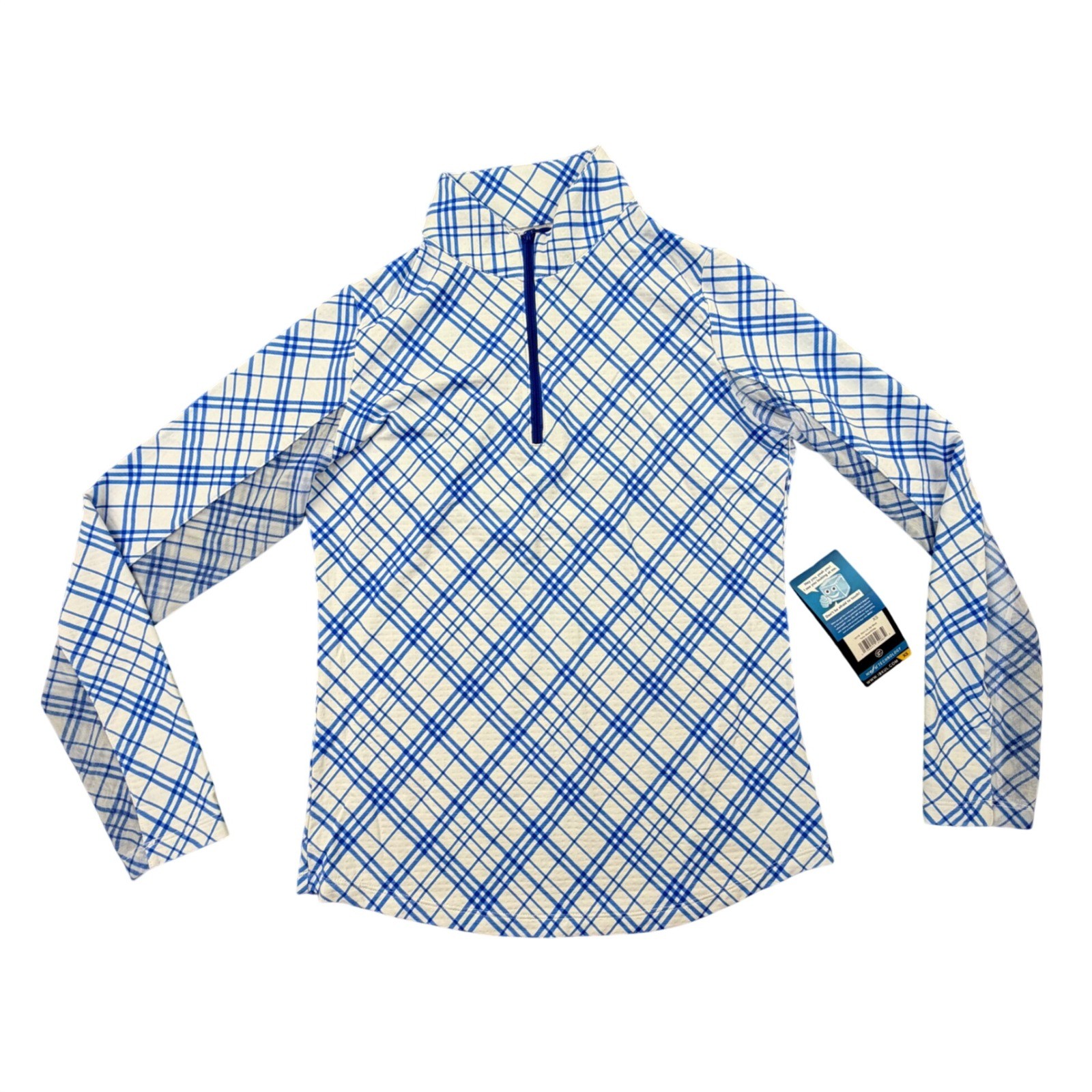 IBKUL Womens XS Blue White Plaid IceFil Quarter Zip Mock Neck Golf Top NWT