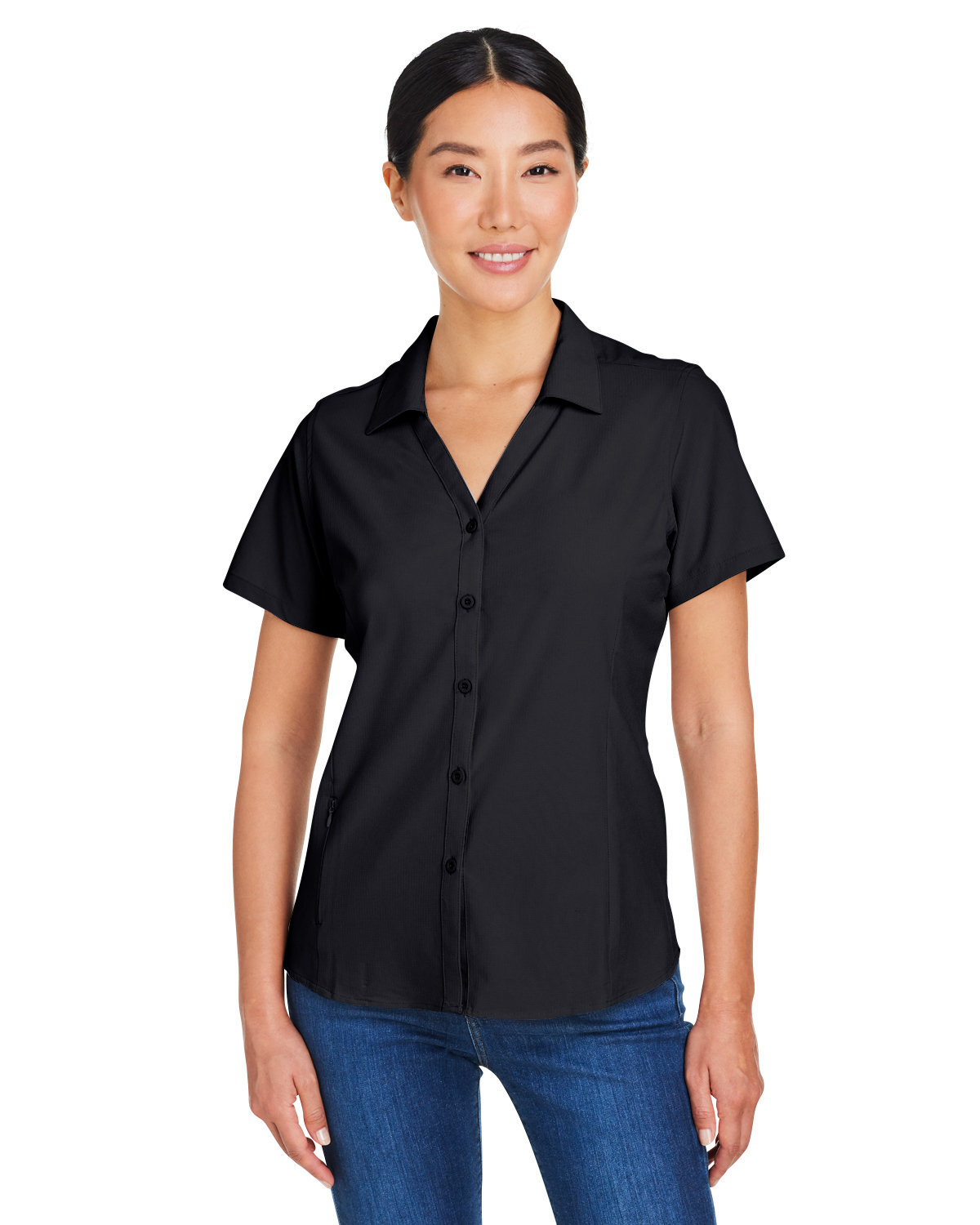 Pack Of 5 CORE365 CE510W Ladies Ultra UVP Marina Invisible Zipper Pocketed Shirt