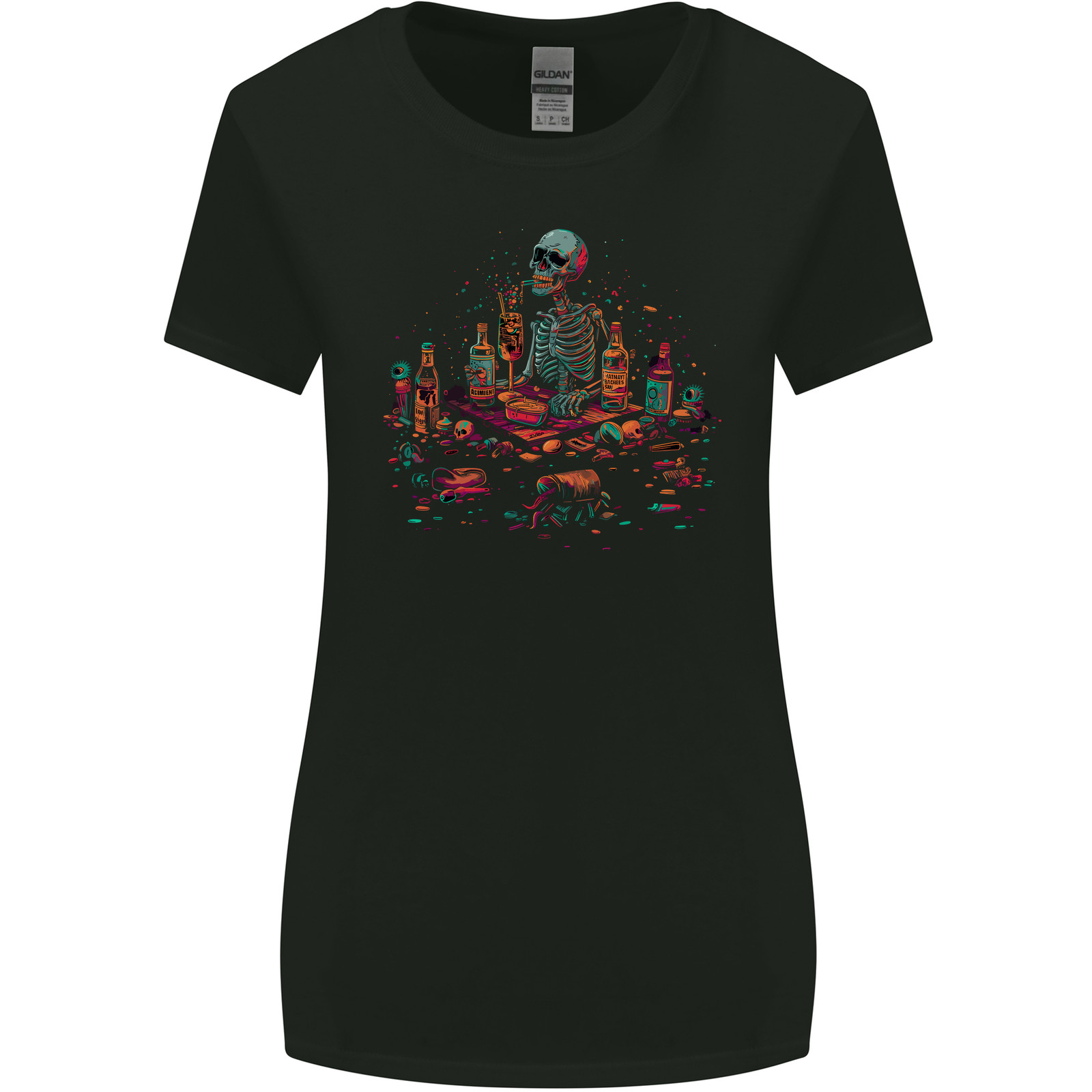 Debauchery Death Skull Alcohol Beer Weed Womens Wider Cut T-Shirt
