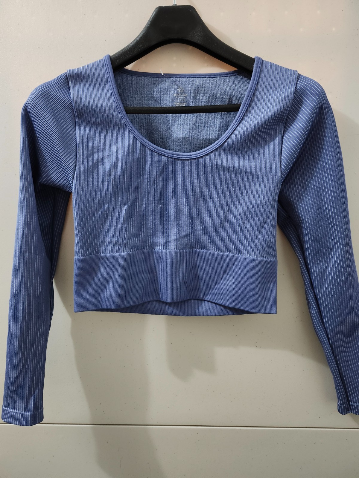 Aerie Offline Top Womens L Blue Seamless Cable Crop Ribbed Active Stretch Solid