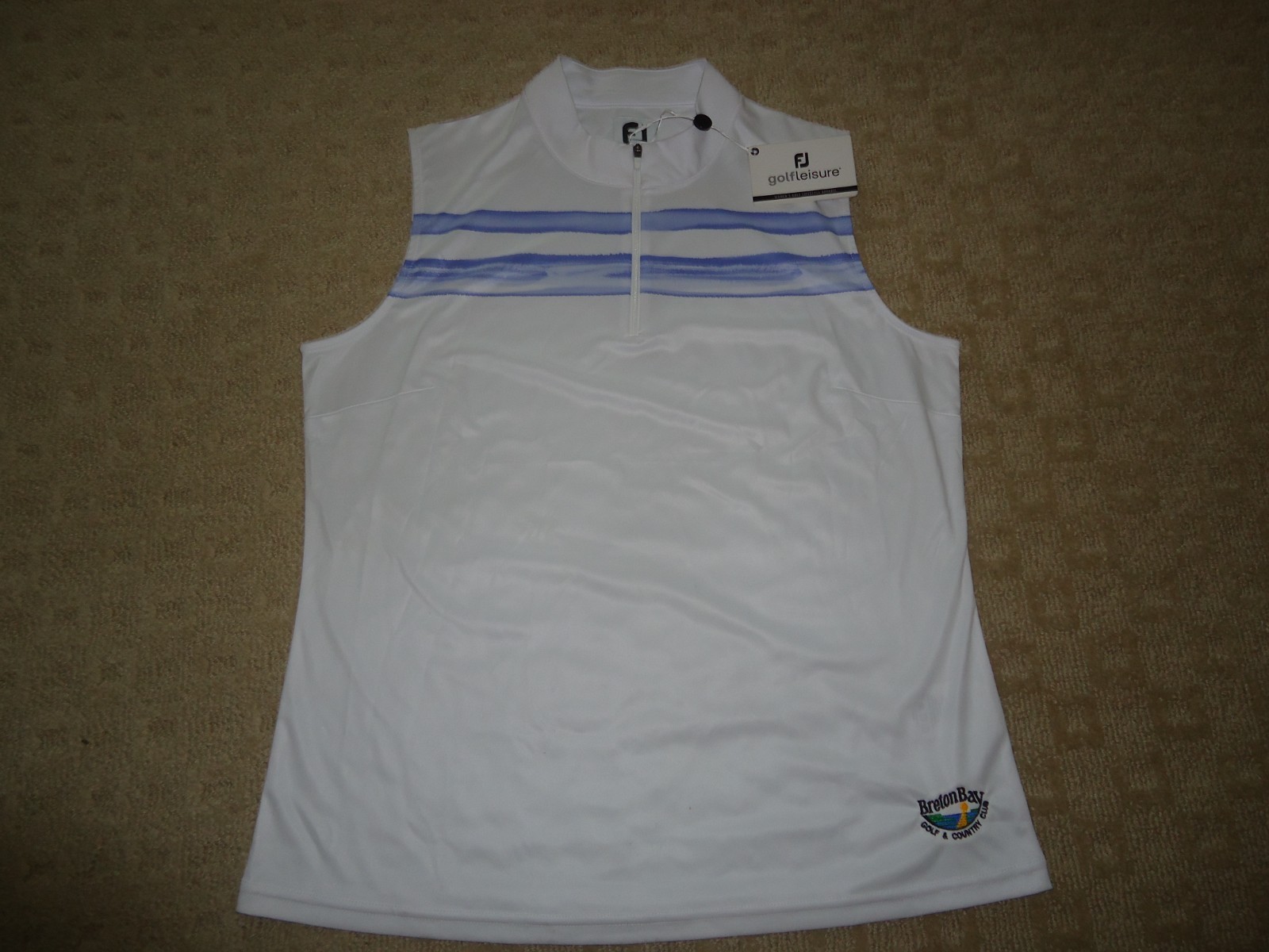 NWT FOOTJOY Women’s Sleeveless Polo Shirt 1/4 Zip White Violet Stripe Size Large
