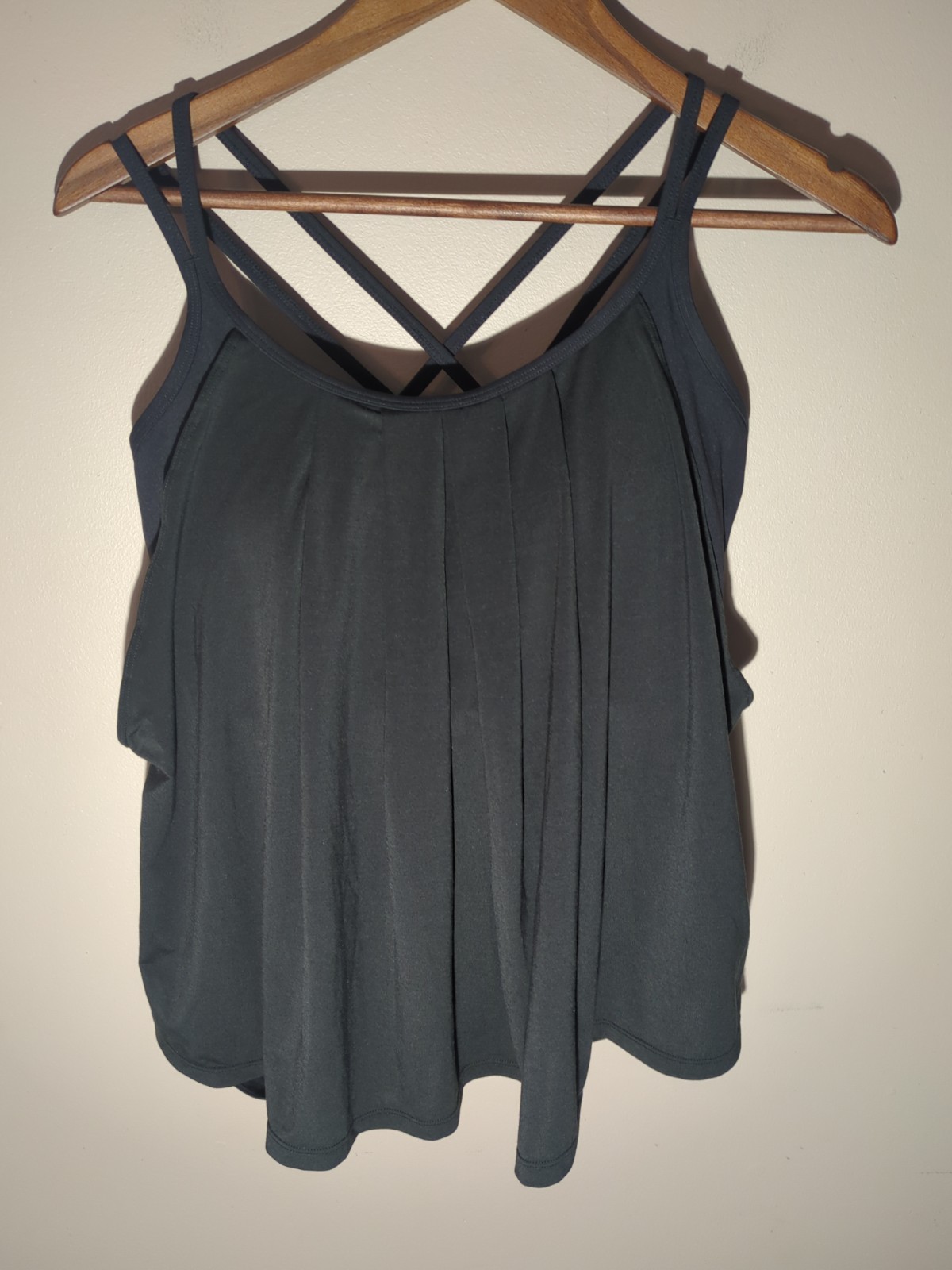 Halara Double Strap Pleated Quick Dry Black Yoga Cami Top M Bra Athleisure Flowy