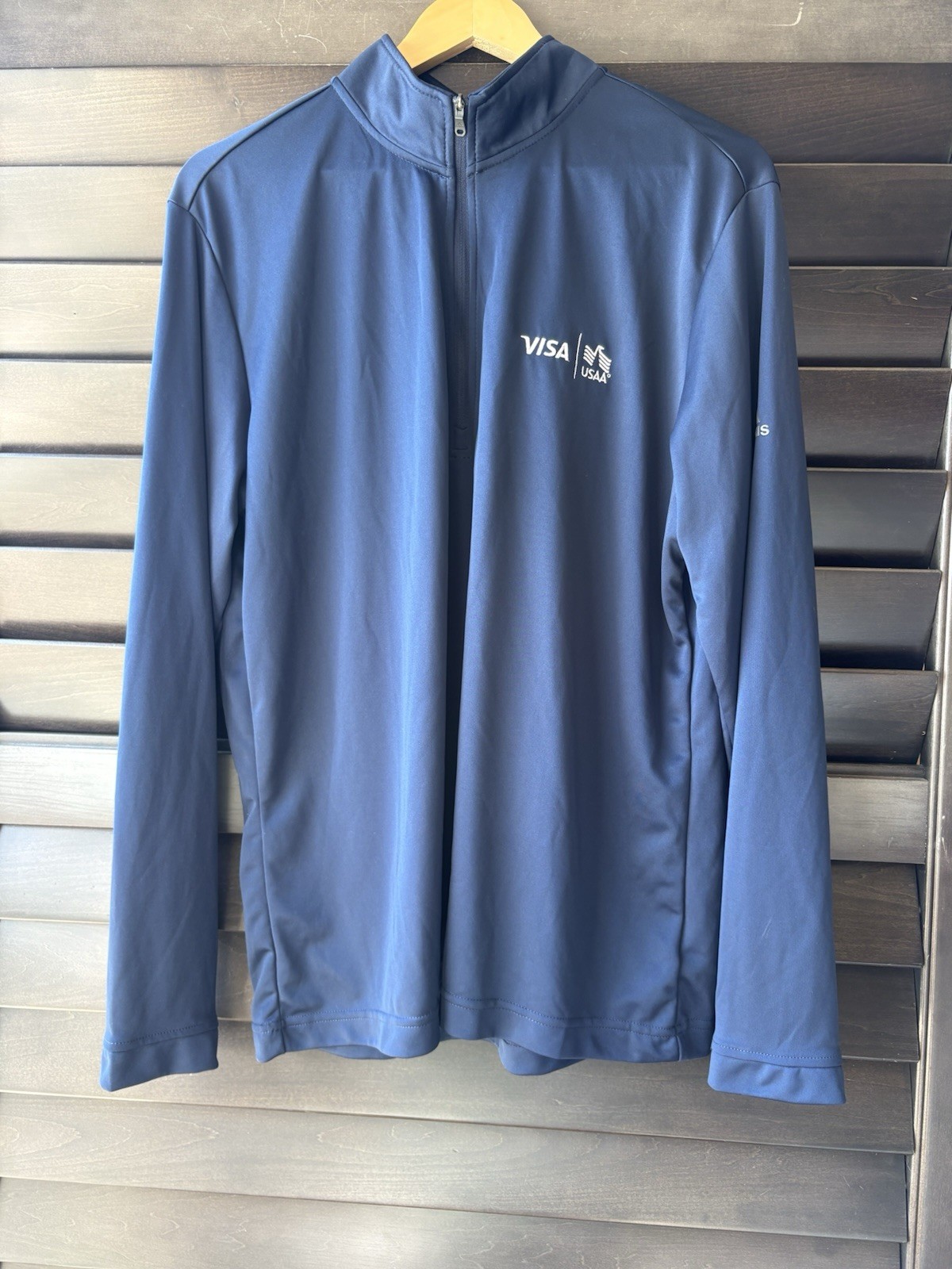 Adidas Women’s Large Navy Long Sleeve Quarter Zip Pull Over USAA Employee Logo