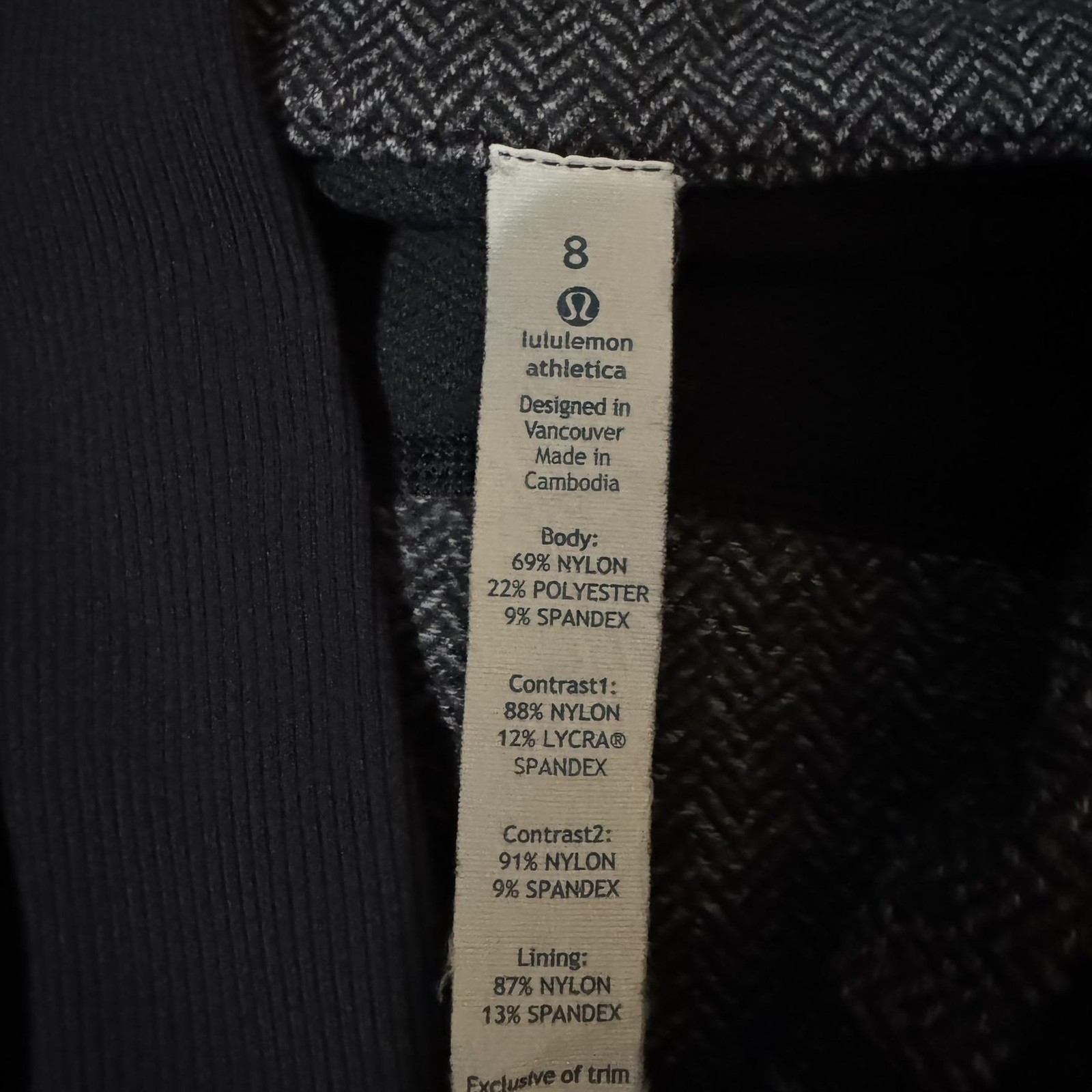 Lululemon Pullover Womens 8 Gray Black Herringbone Funnel Neck Back Zip Pocket