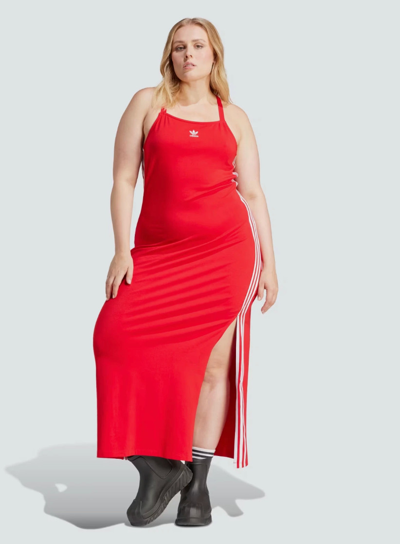 Adidas Red Dress 3-Stripes in White Maxi Slim Fit Bodycon Plus Size 1X I#Y9501
