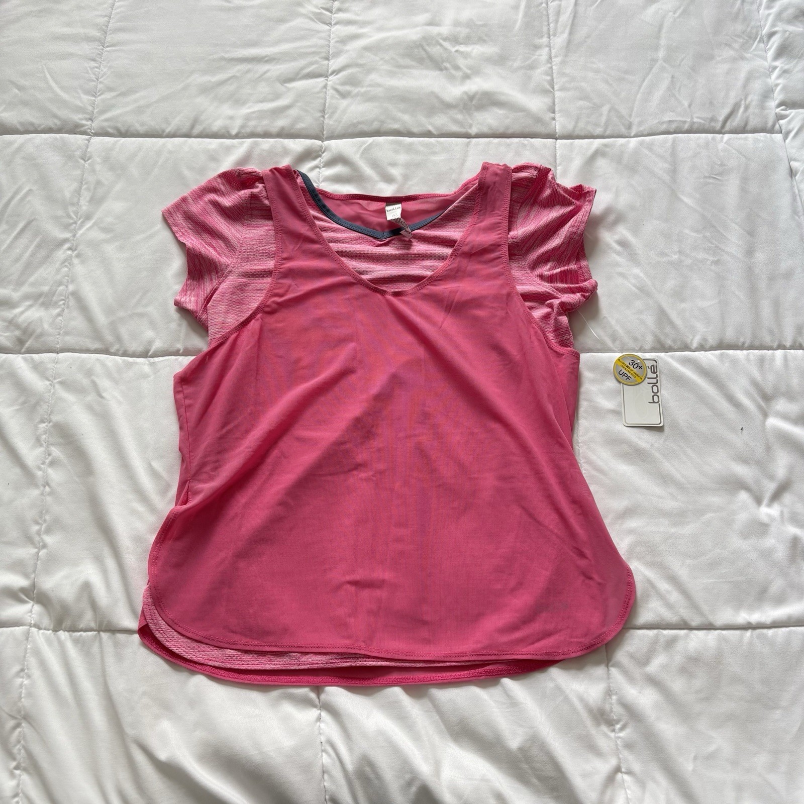 NWT T Shirt Tee Womens Large Pink UPF 30+ Mesh Stretch Comfort Tennis Golf Yoga