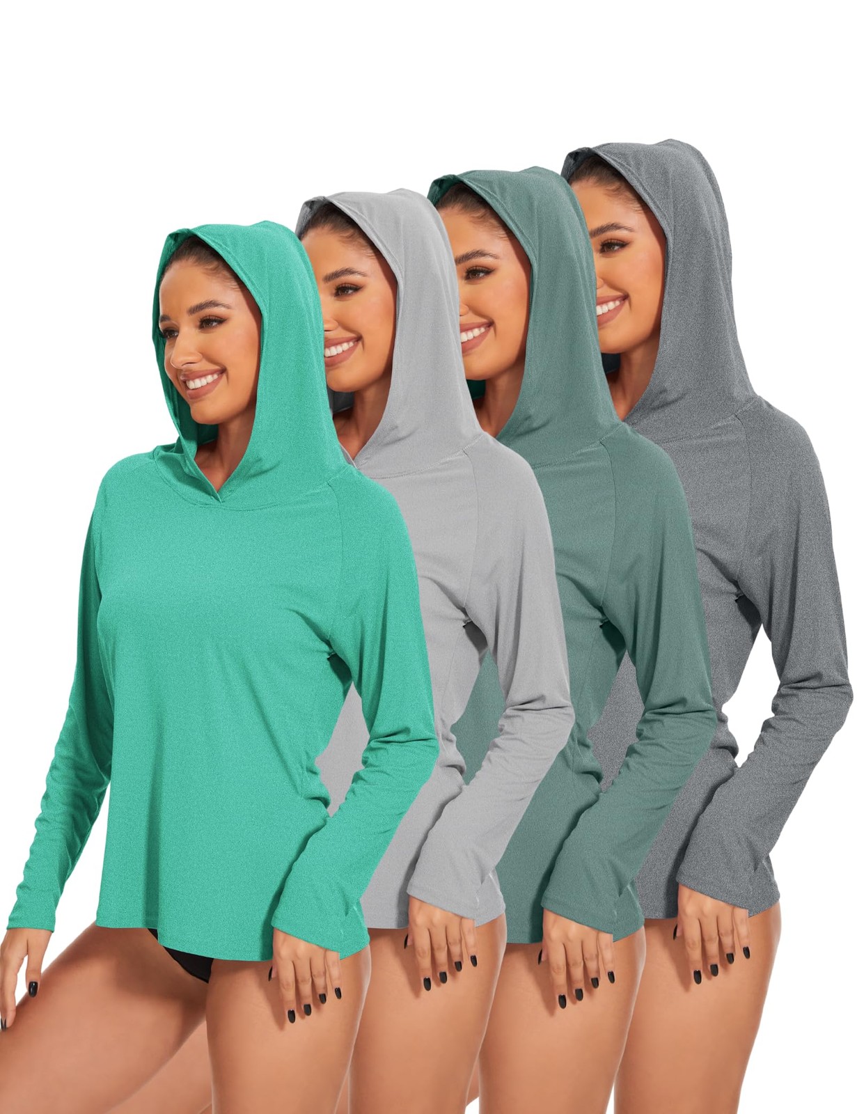 4 Pack Women’s Sun Protection UPF 50+ Hoodie SPF Long Sleeve Hiking Fishing U…