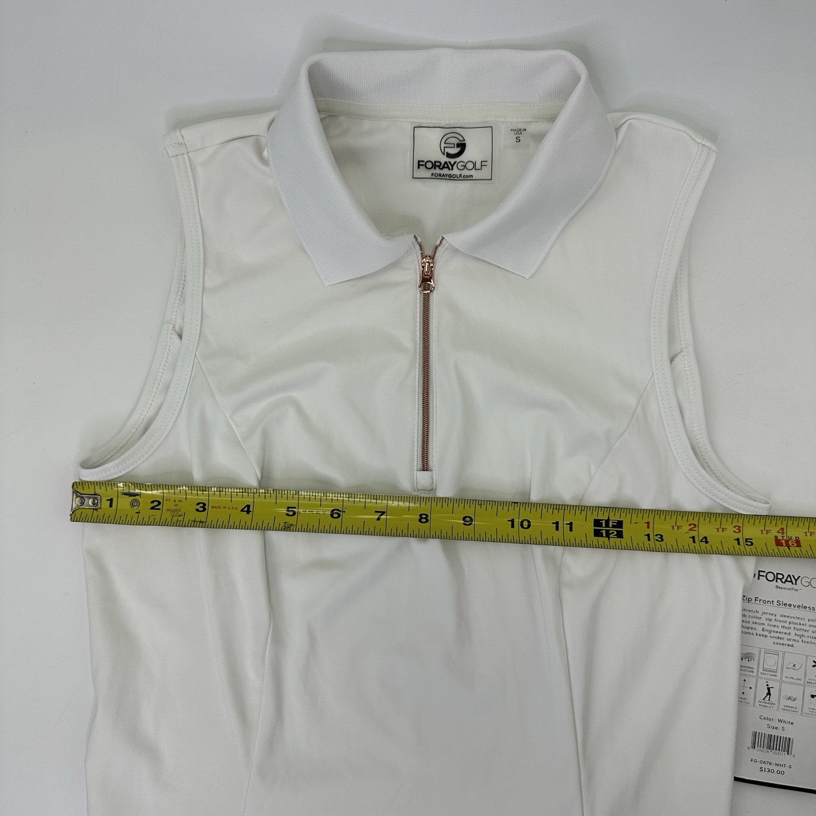 Foray Golf Women’s Zip front sleeveless Polo Shirt White Sz Small
