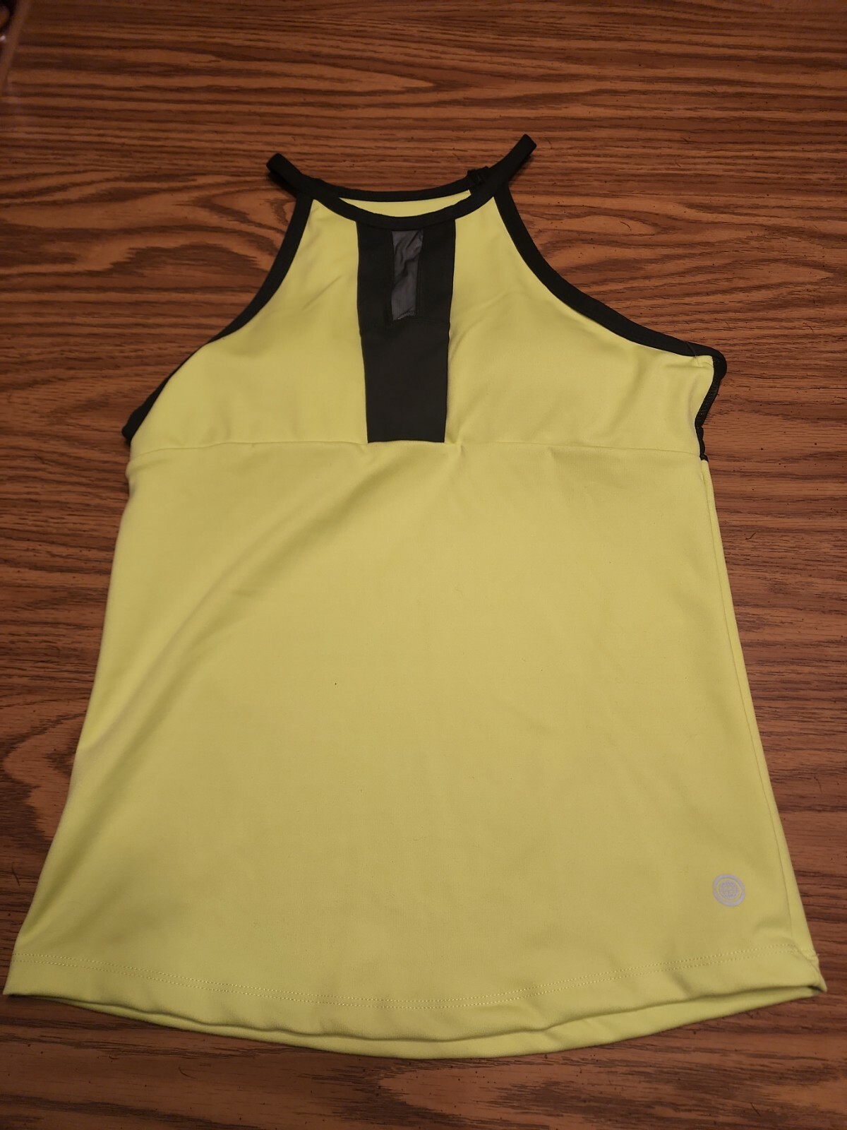 Max Studio Performance Womens Active Tank Top Neon Green & Black w/Peep hole NEW