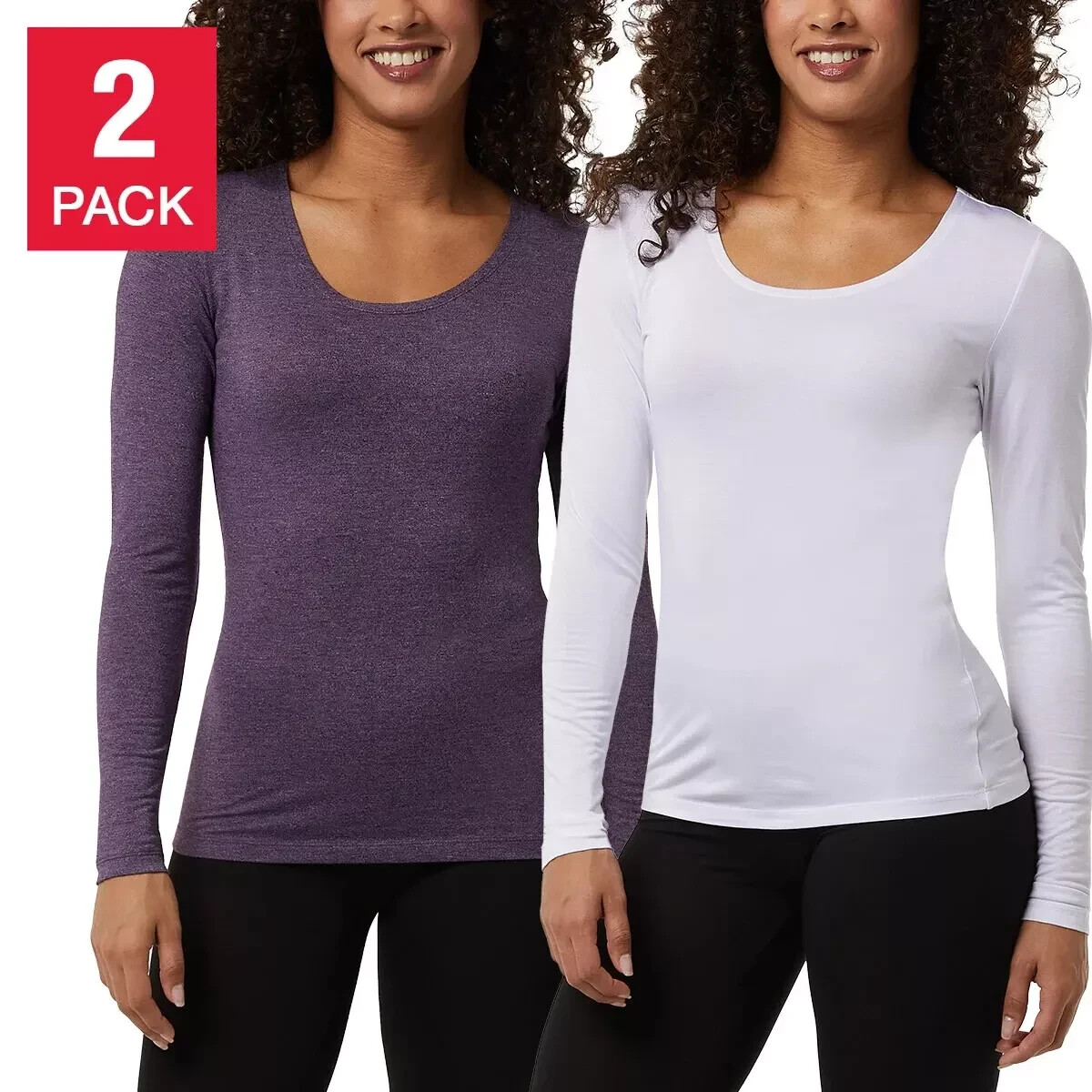 2 PACK WOMENS SMALL 32 DEGREES HEAT LONG SLEEVE BASE LAYER TEE PURPLE WHITE (212